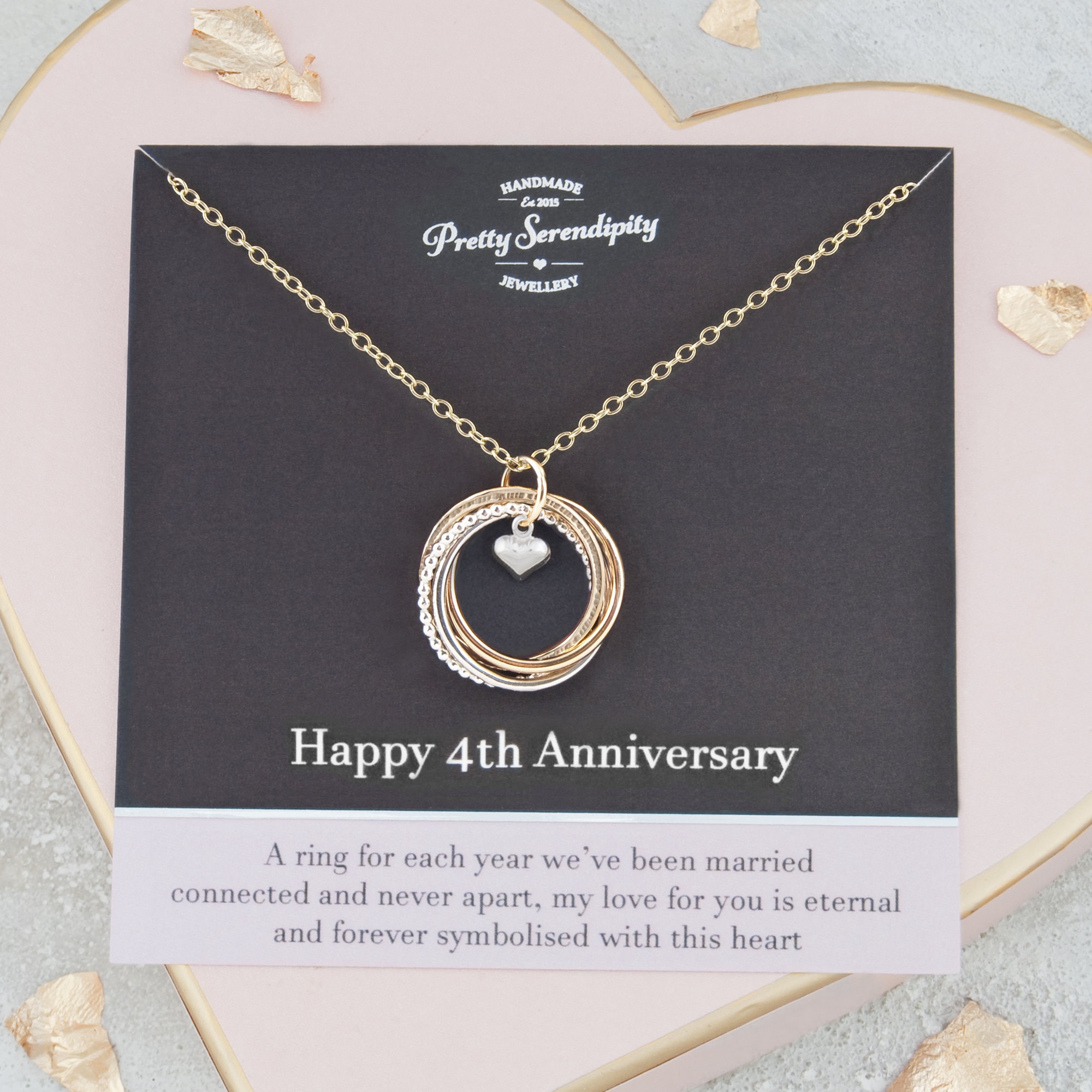 4Th Anniversary Mixed Metal Necklace, Gift, Sterling Silver & 14Ct Gold Fill