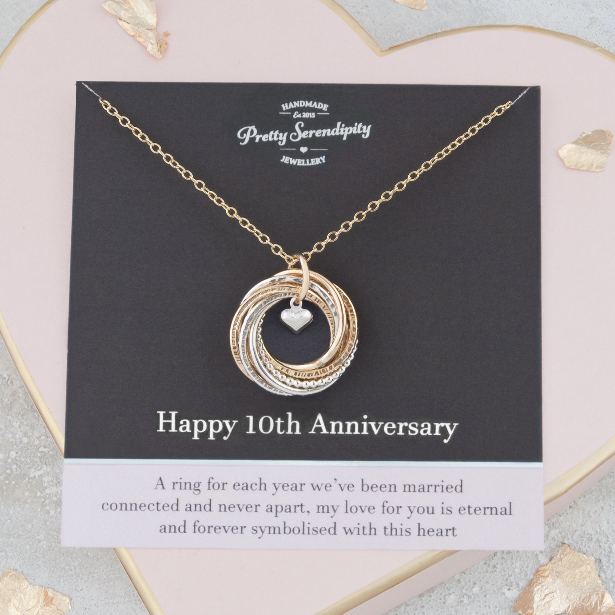 10Th Anniversary Mixed Metal Necklace, Gift, Sterling Silver & 14Ct Gold Fill