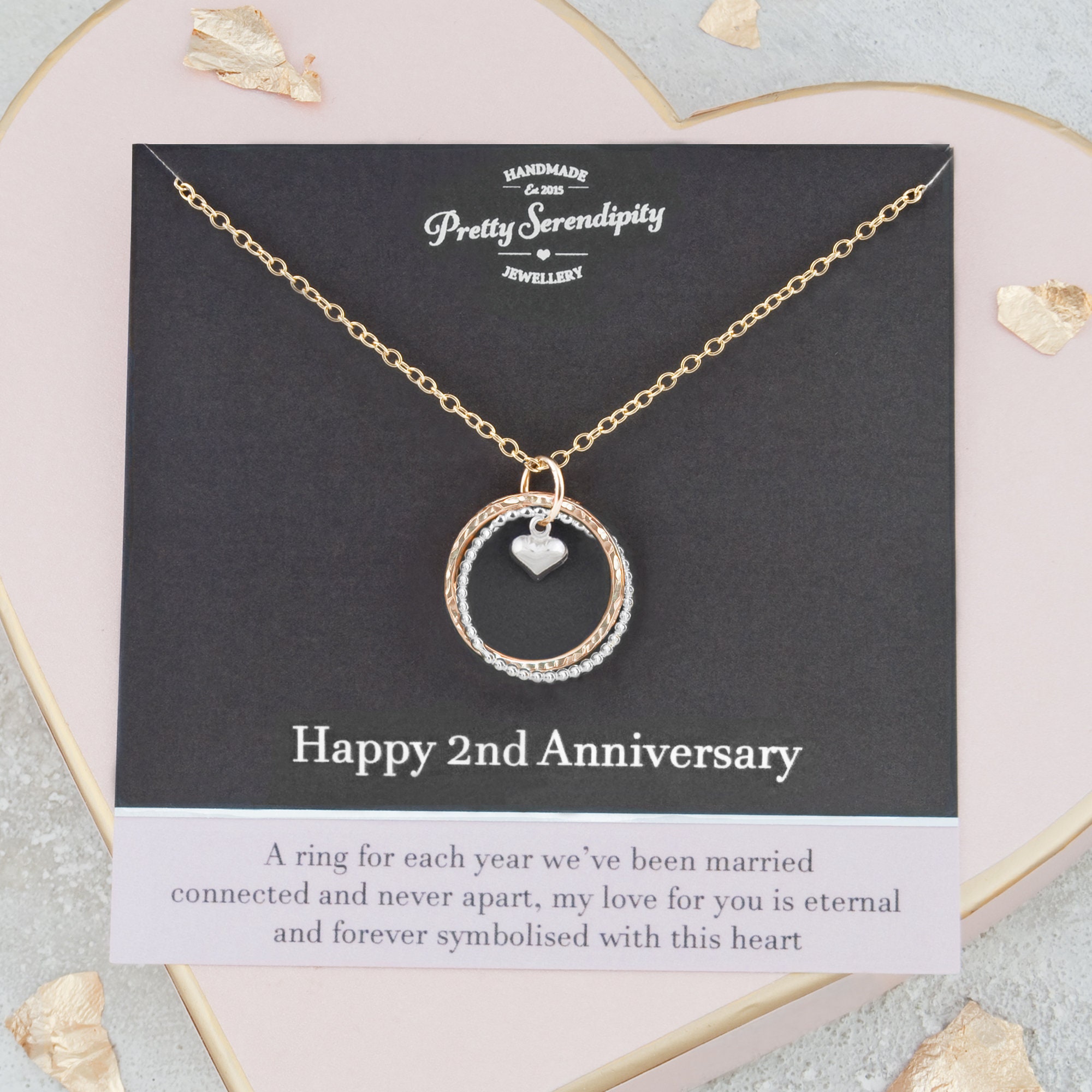 2nd Anniversary Mixed Metal Necklace, Gift, Sterling Silver & 14Ct Gold Fill