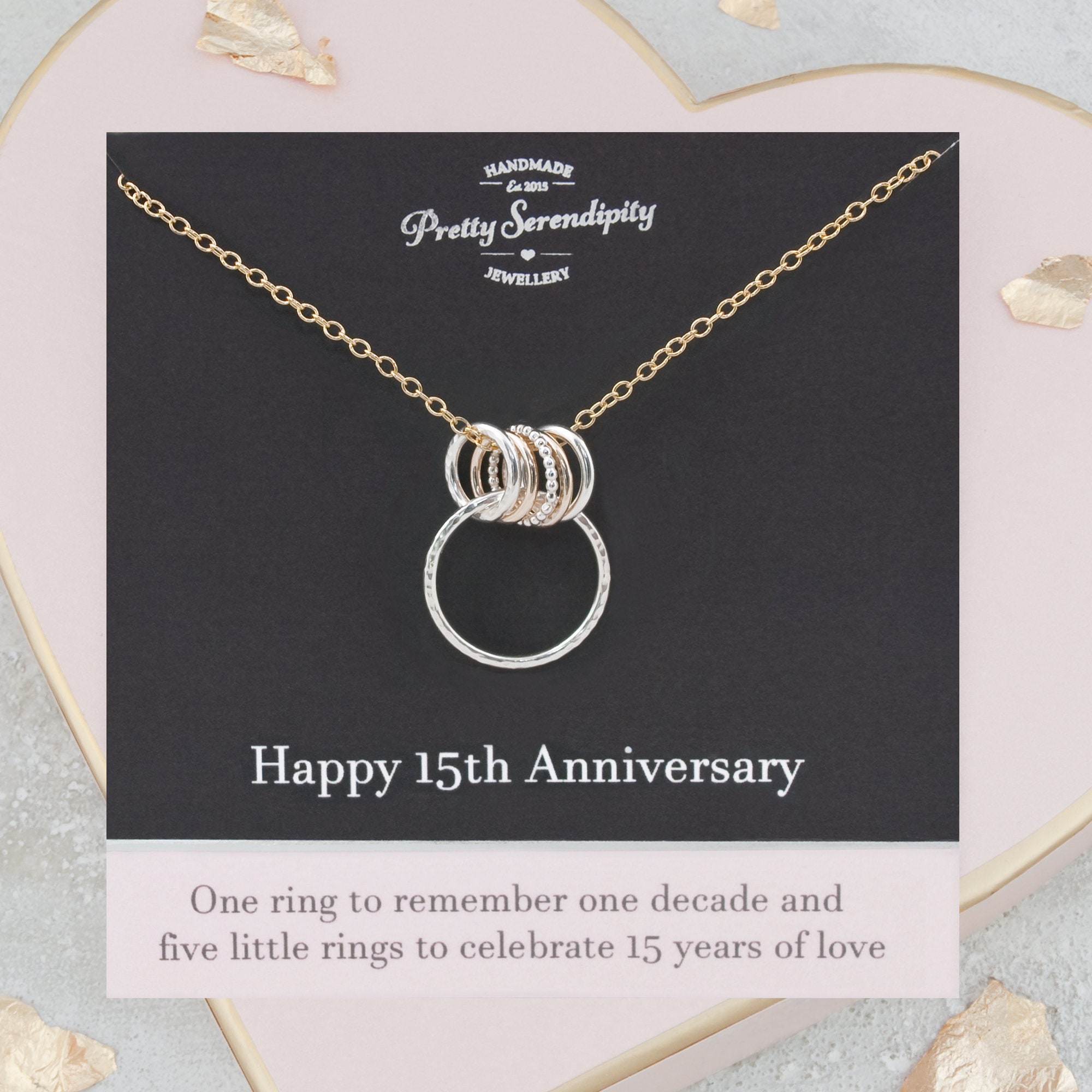 15Th Anniversary Mixed Metal Necklace, Wedding Gift For Wife, Gold & Silver