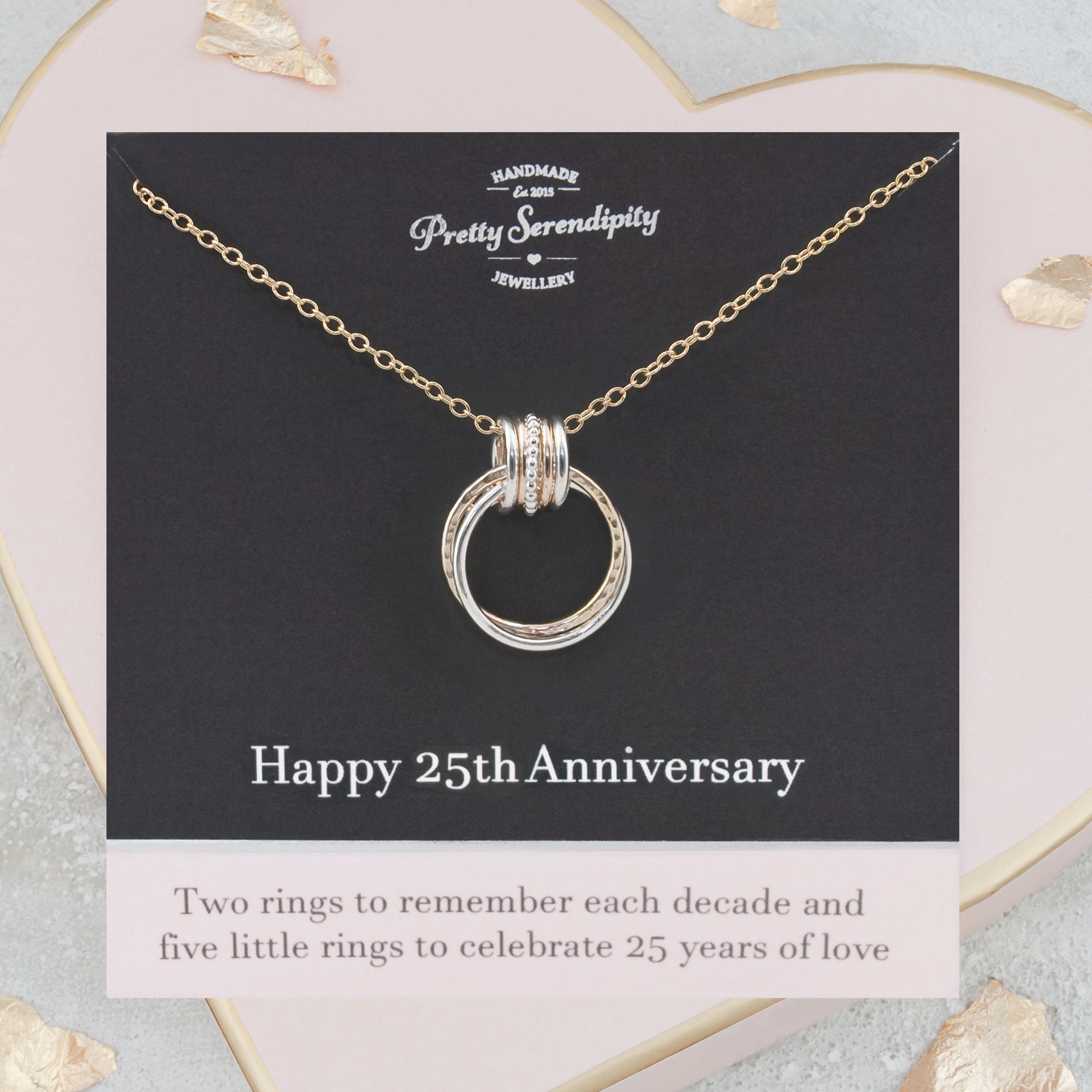 25Th Anniversary Mixed Metal Necklace, Wedding Gift For Wife, Gold & Silver
