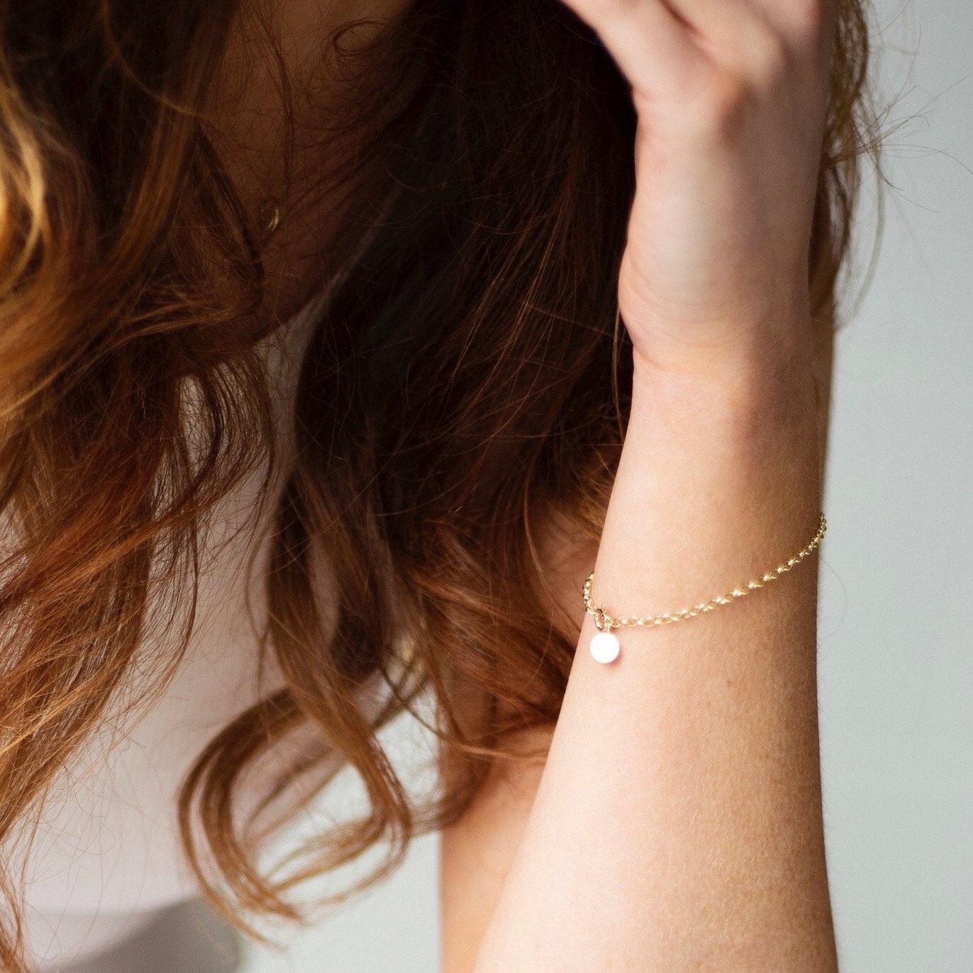 Gold Bracelet, Disc Charm Bangle, Solid Chain Pendant Delicate Bracelet