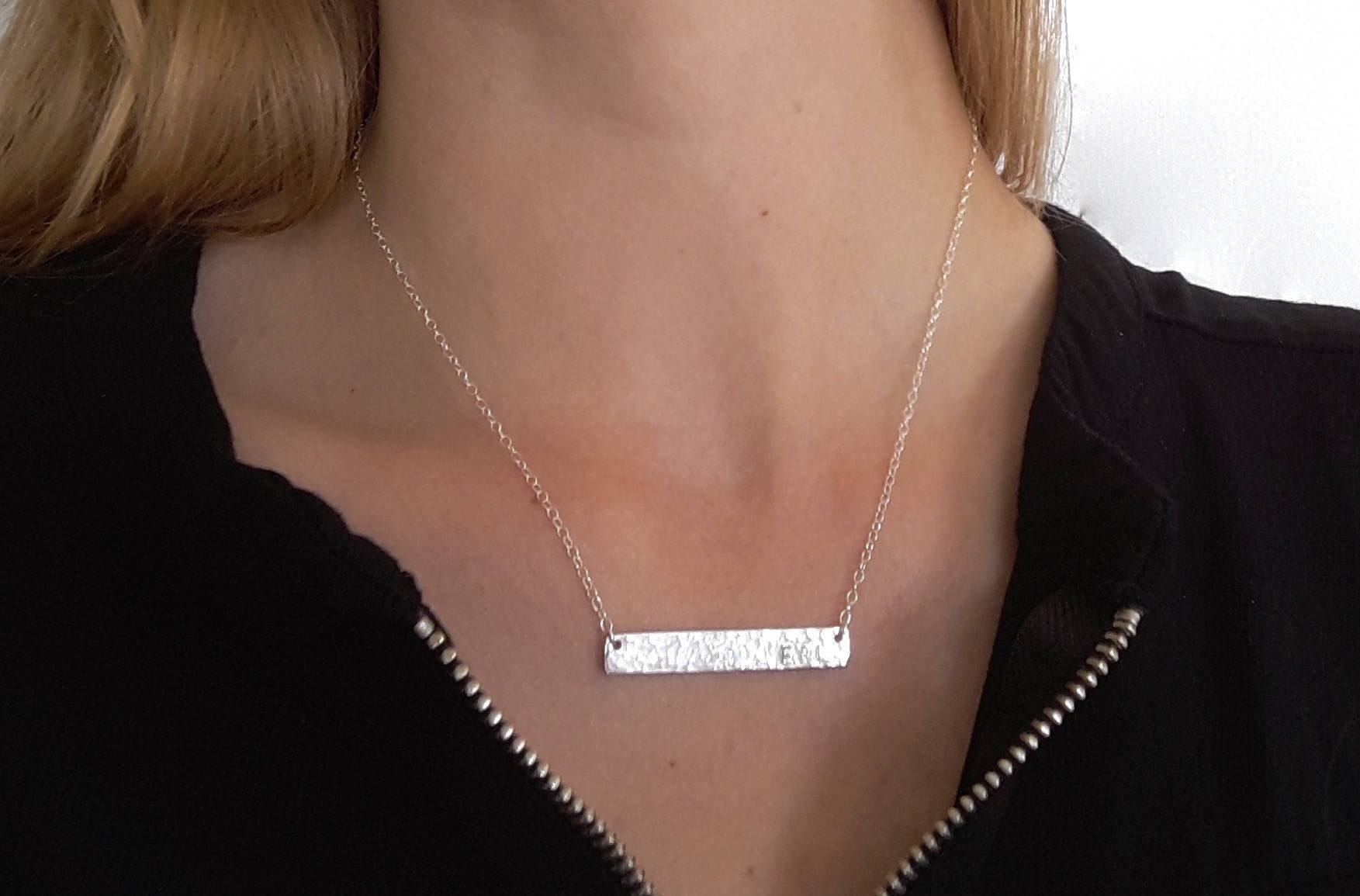 Sterling Silver Personalised Necklace, Stamped Initial Monogram Bar Jewelry