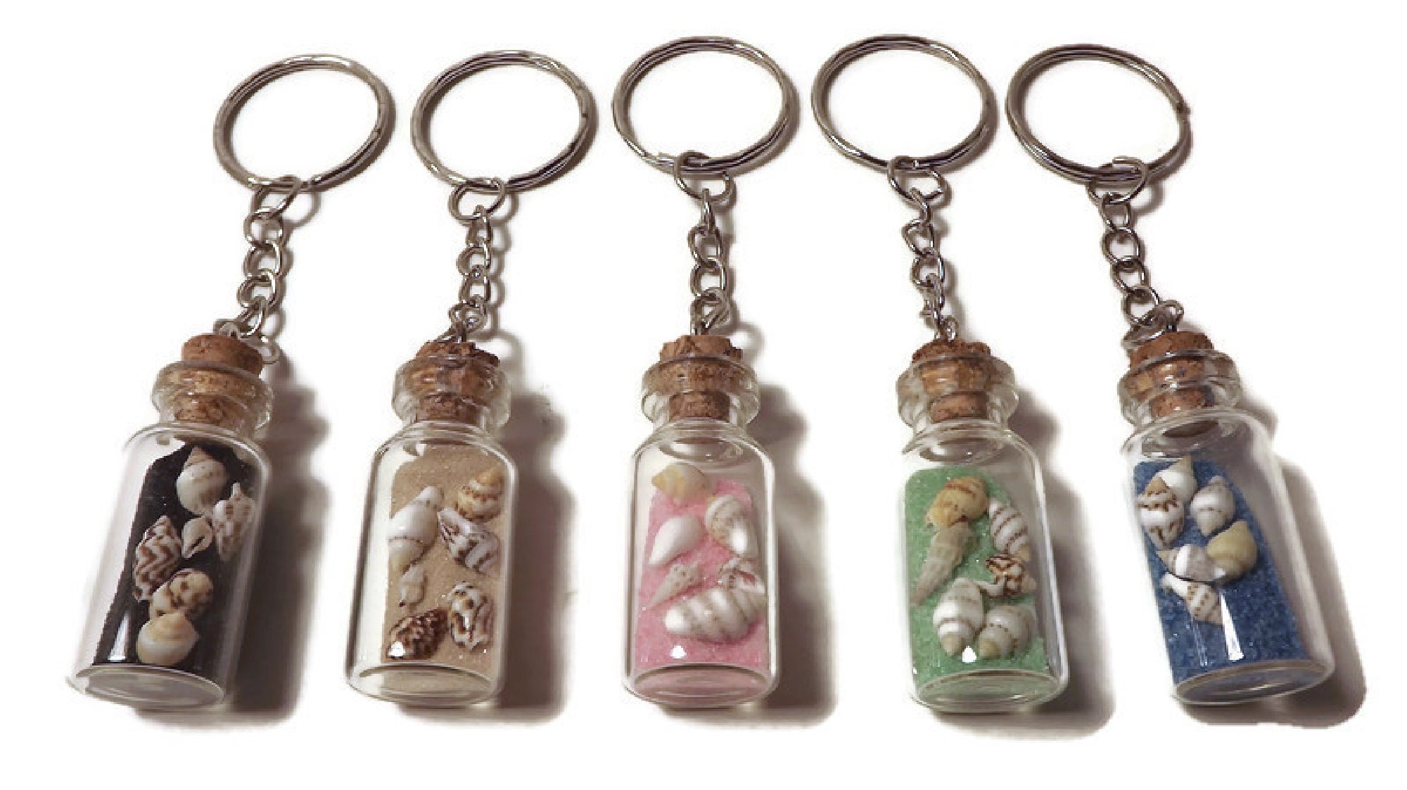 Mini Beach In A Bottle Keychain With Real Sea Shells Colored Sand