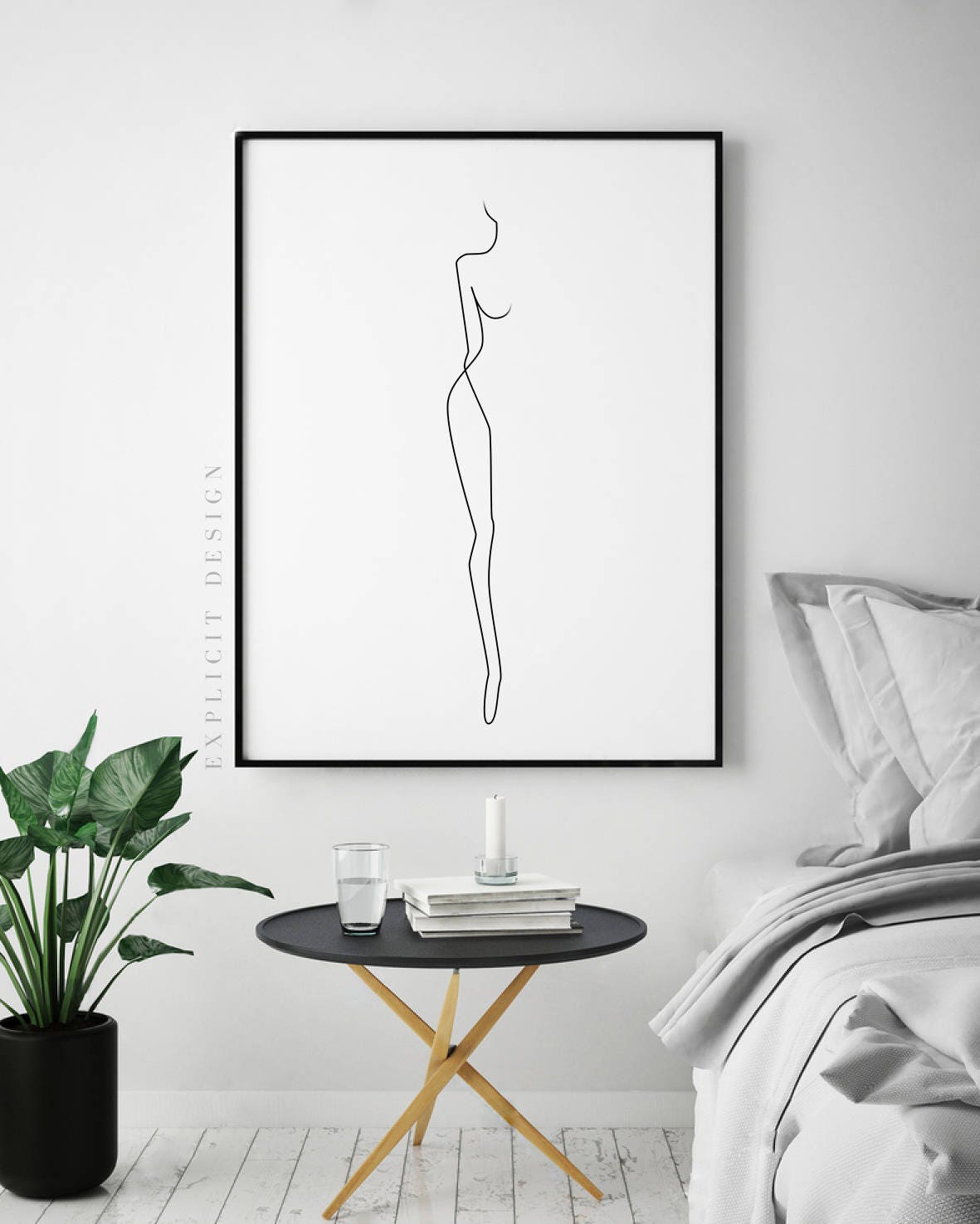 Abstract One Line Feminine Figure Printable Minimalist Nude Woman Body Profile Art Naked