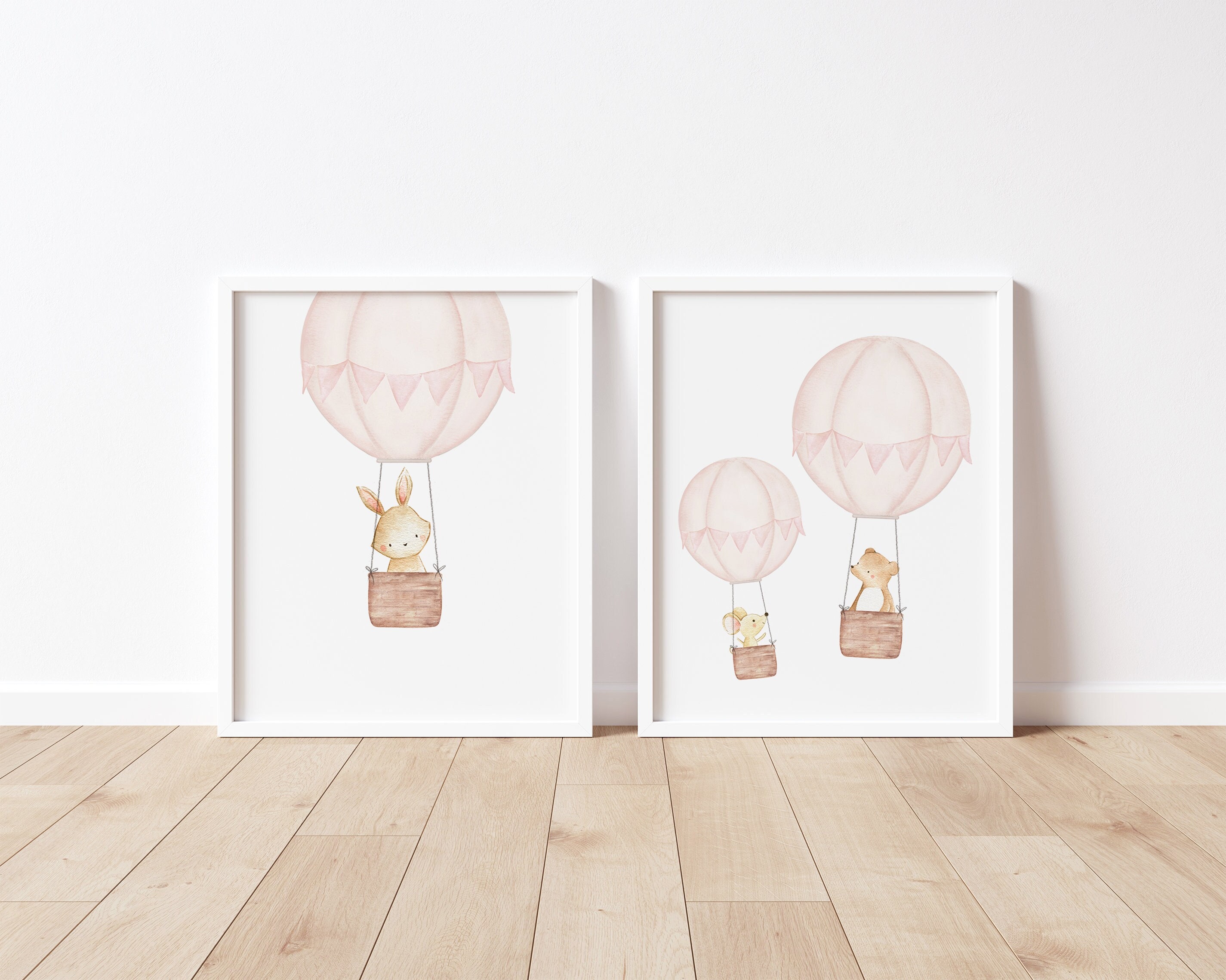Blush Pink Hot Air Balloon Nursery Print Bunny Print Nursery Etsy