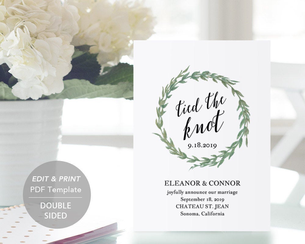 printable wedding announcement template elopement marriage announcement template