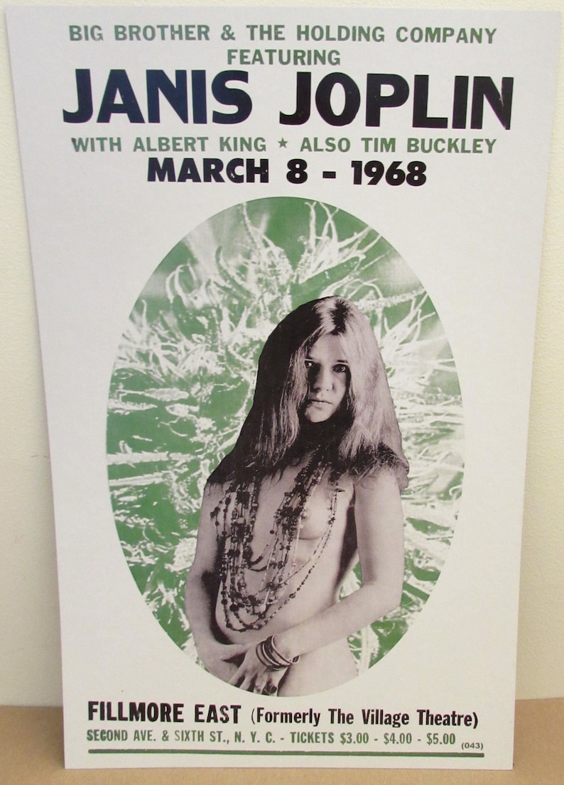Vintage Janis Joplin Concert Poster Greenwich Village Nyc Etsy