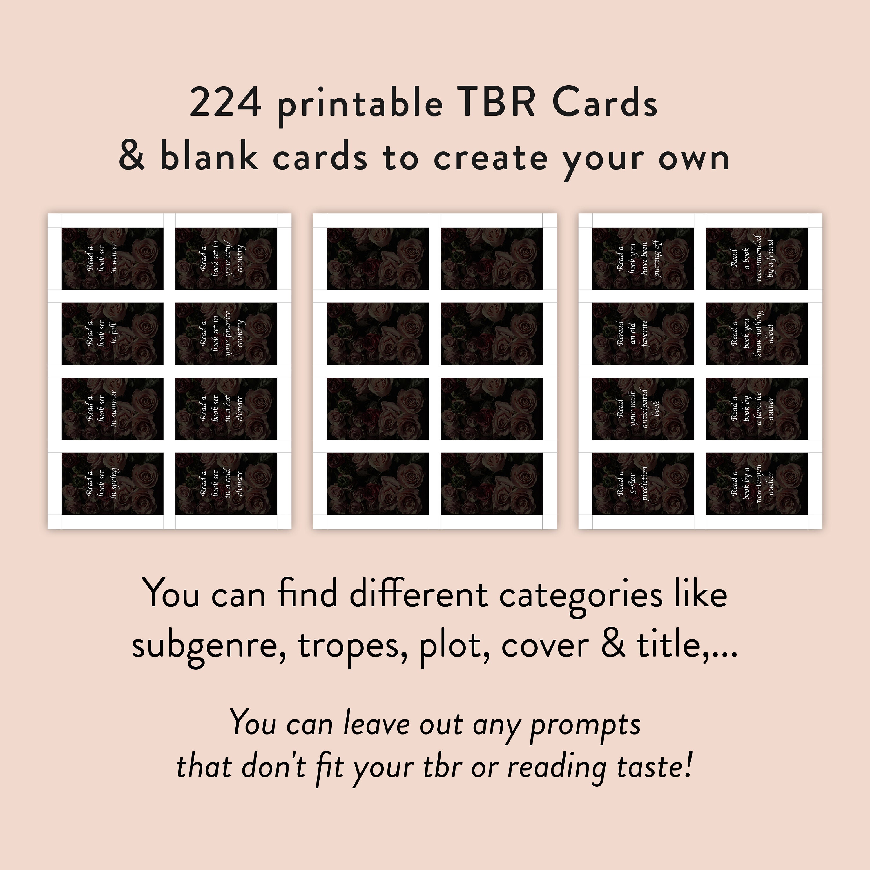 Printable TBR Game Cards With Reading Prompts Midnight Rose Etsy