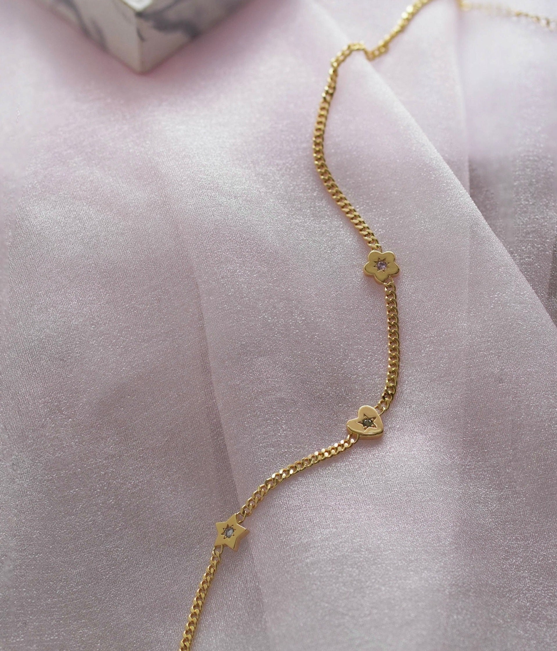Retro Gemstone Charm Necklace