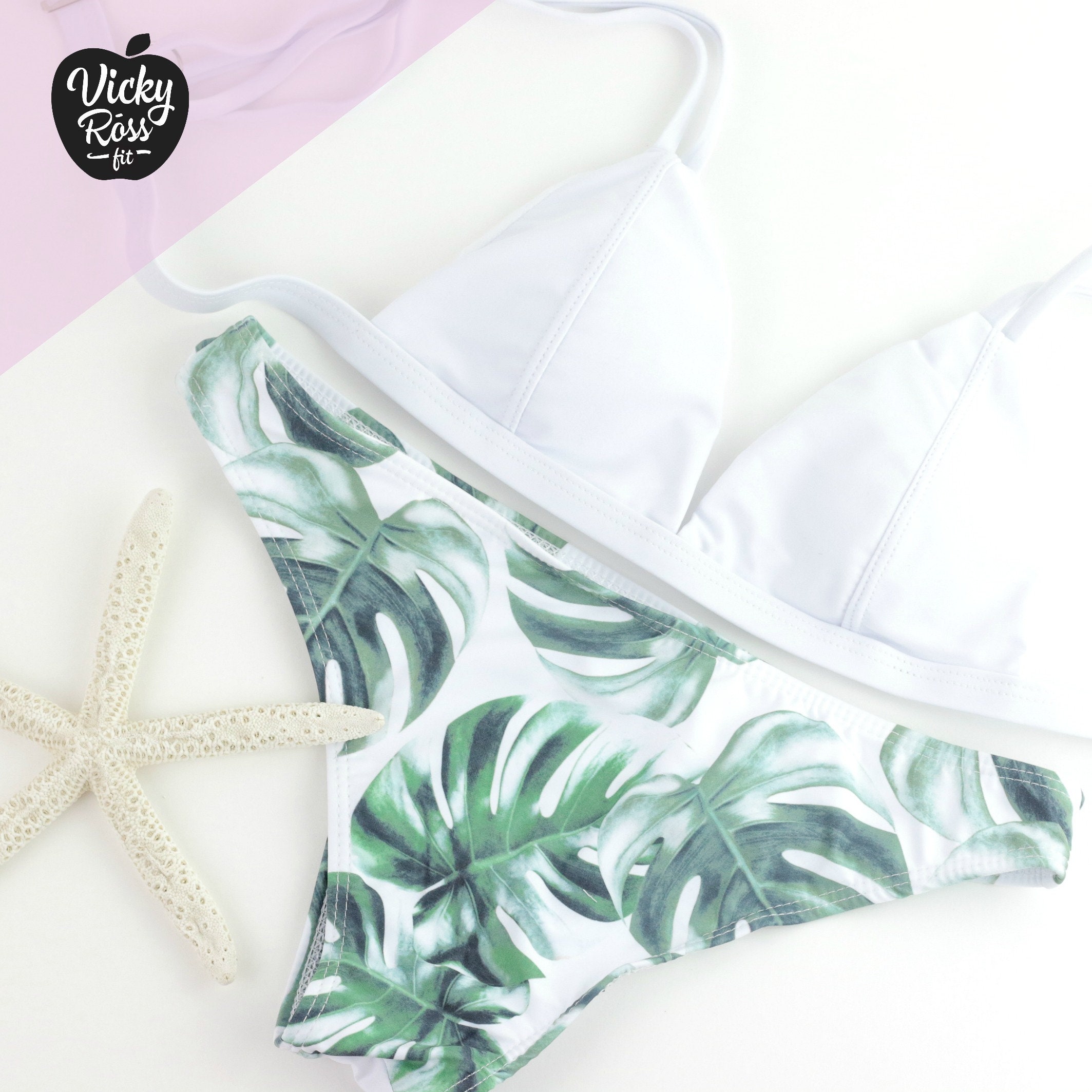 Palm Leaf Print Bikini Swimwear For Women Beach Swimsuit Etsy