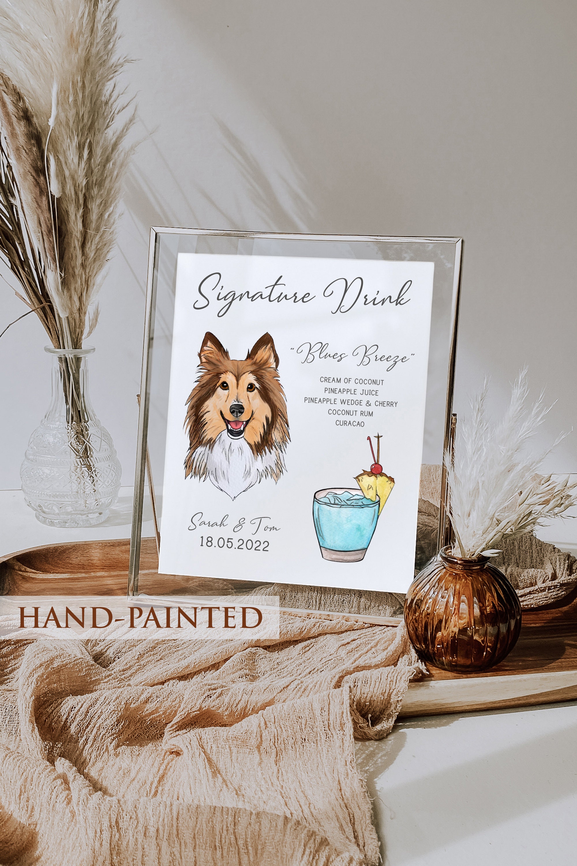 Signature Cocktail Sign With Pet, Bar Menu Drink Dog Of Honor, Wedding Menu, Pet