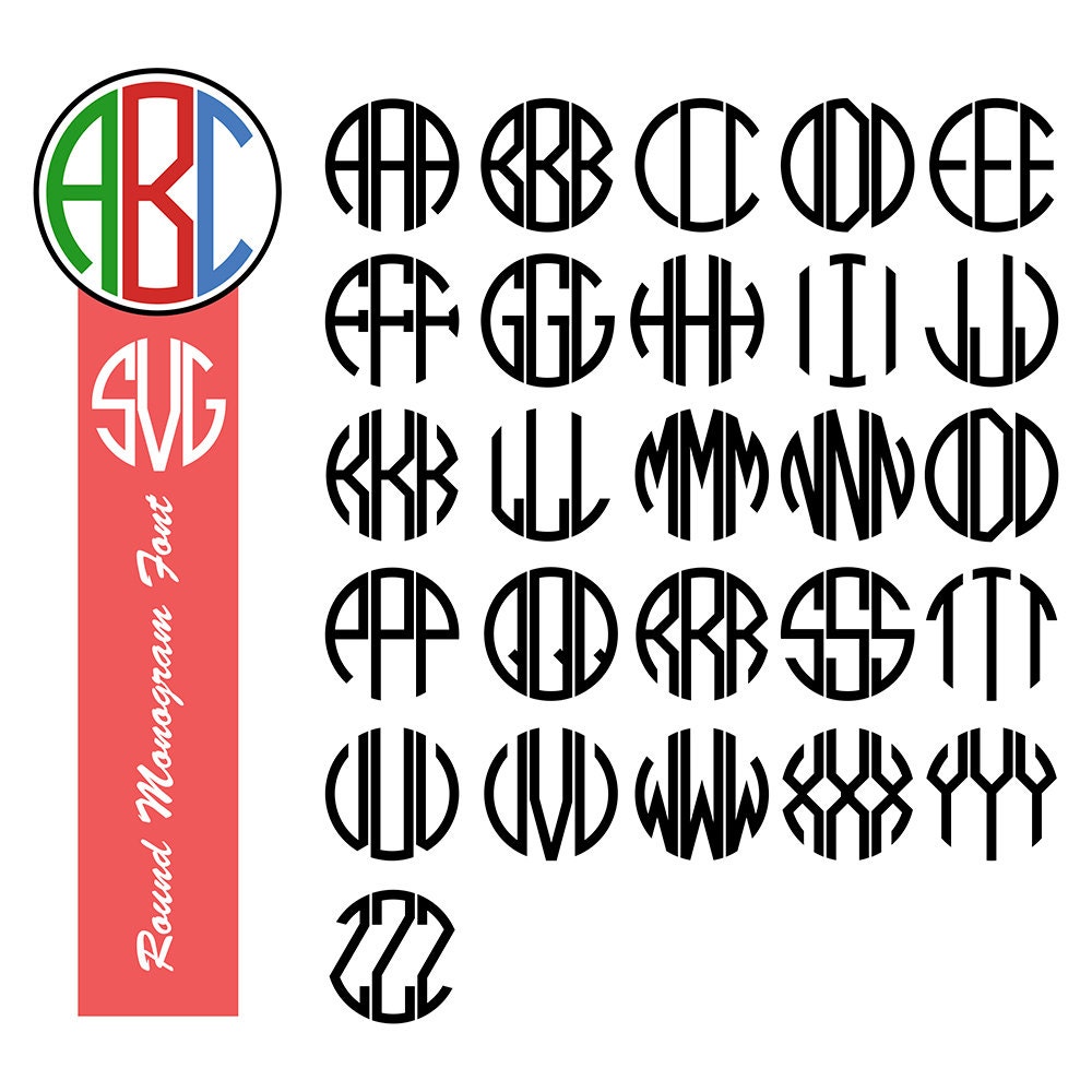 3 Letter Round Monogram Font Round Monogram SVG For Cricut Etsy