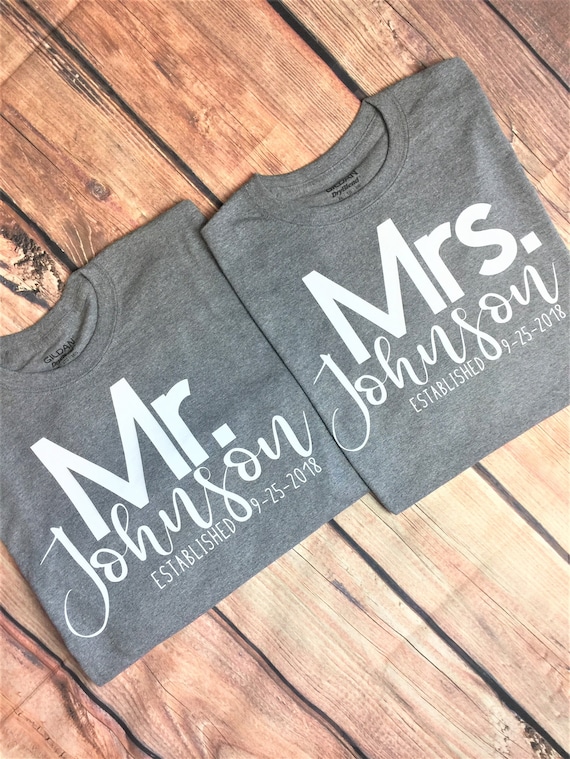 Mr. And Mrs. (Last Name) Couples Shirts Established Couples Shirts Honeymoon Couples Shirts Wedding Couples Shirts Mr And Mrs Shirts Custom
