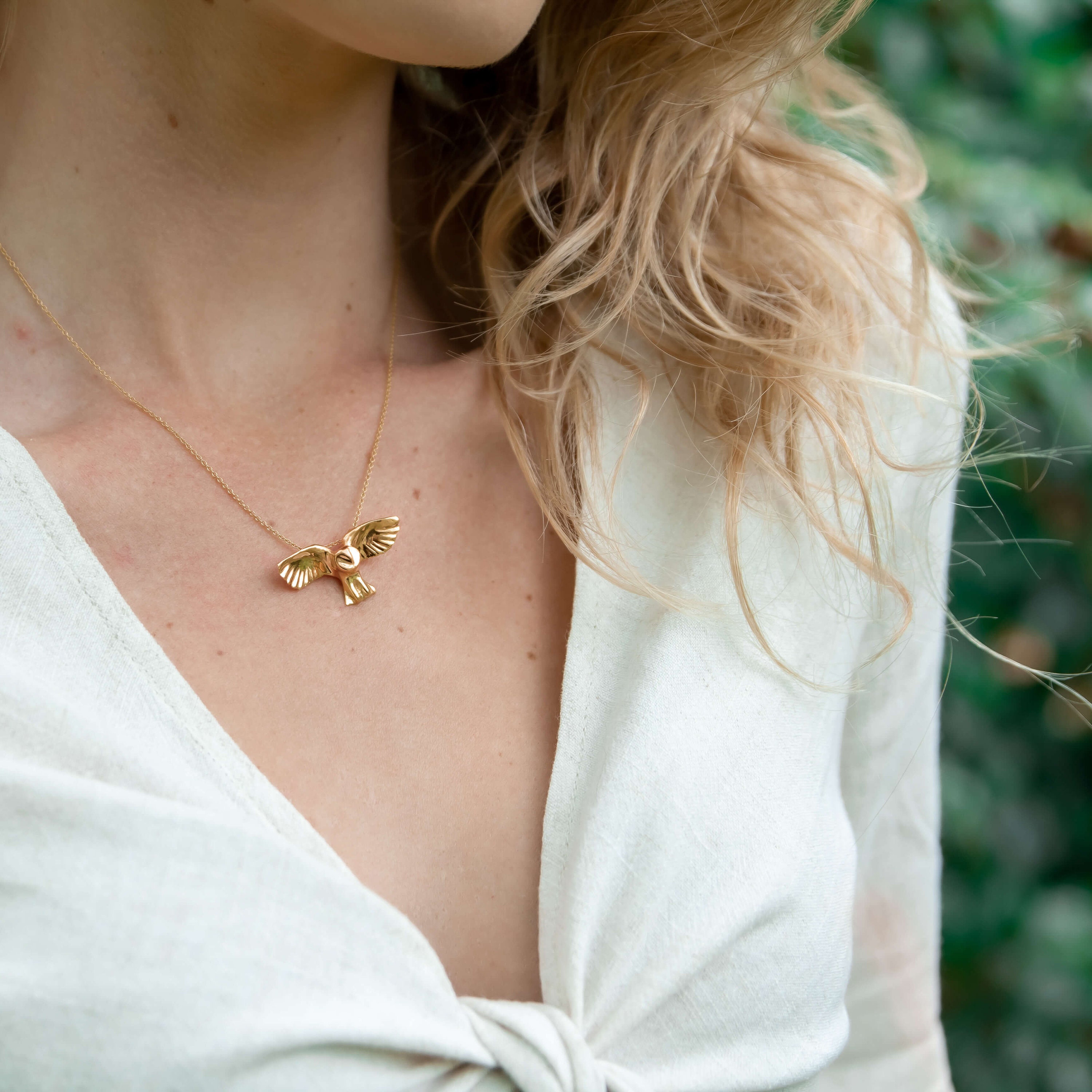 Barn Owl Necklace | Flying Pendant Hand Carved Nature Inspired Jewellery - Animal & Bird. By Rosalind Elunyd