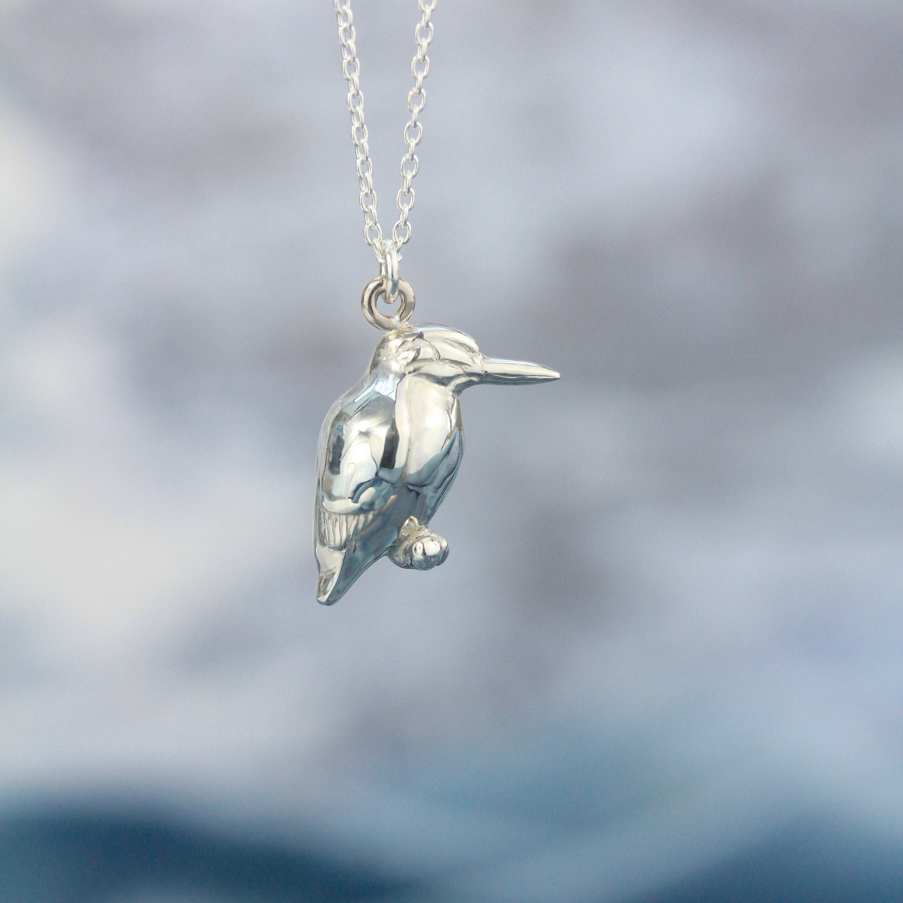 Kingfisher Necklace | Sterling Silver Kingfisher Pendant Personalised Animal Pendant By Rosalind Elunyd Jewellery