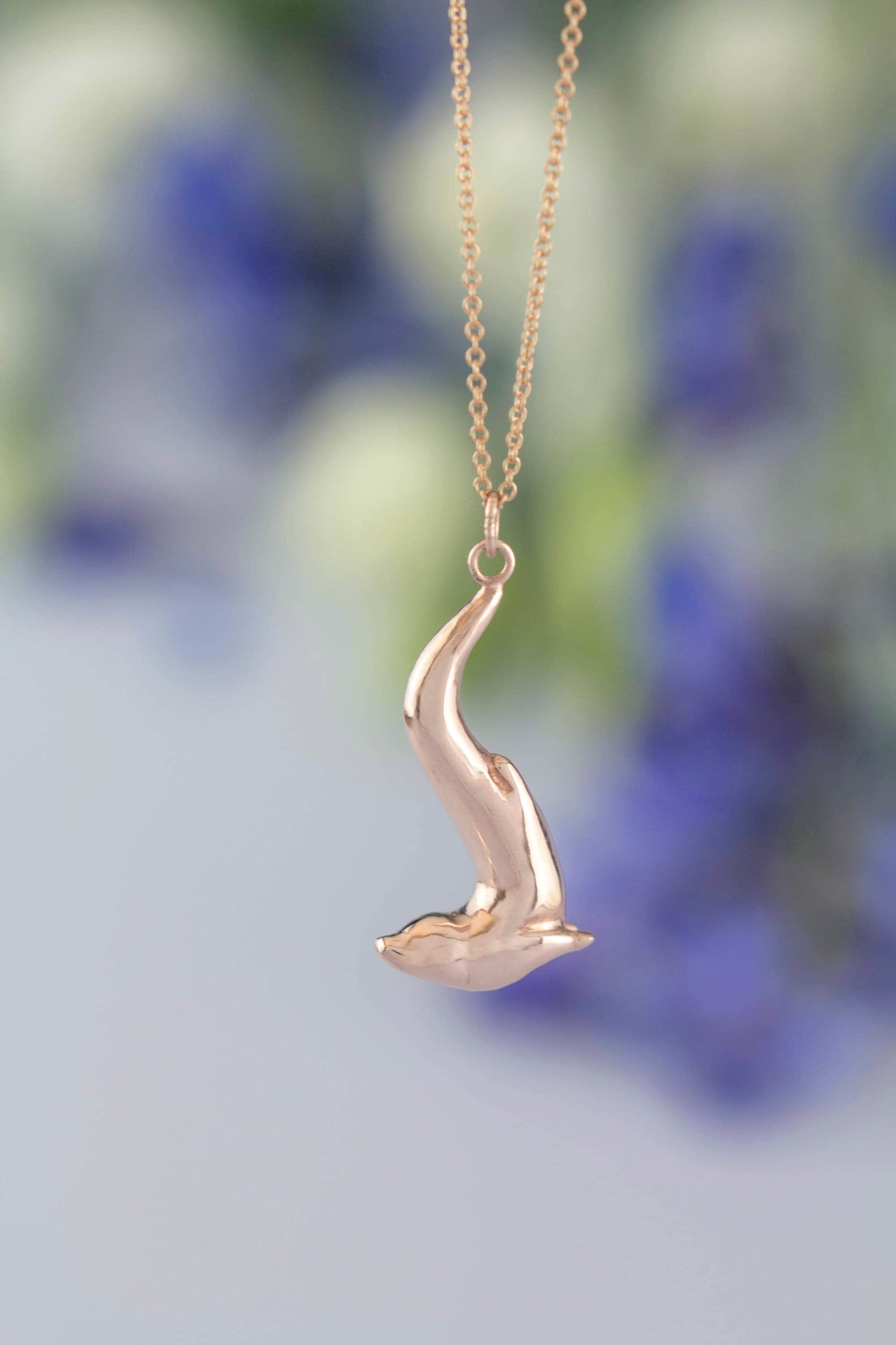 Rose Gold Diving Otter Necklace | Hand Carved Design Plated Solid Sterling Silver Personalised Animal Pendant By Rosalind Elunyd Jewlry