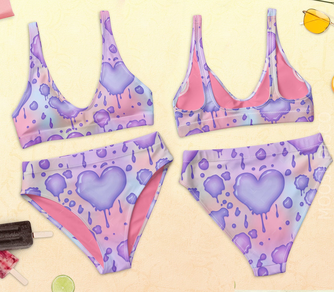 Pastel Goth Bikini Dripping Heart Bikini Pink Pastel Goth Swimwear Cute Dripping Heart Lolita