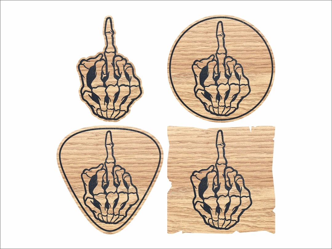 Skeleton Middle Finger Fuck Off Wooden Coasters Shaped Plectum Round Driftwood Swear Rude Bad