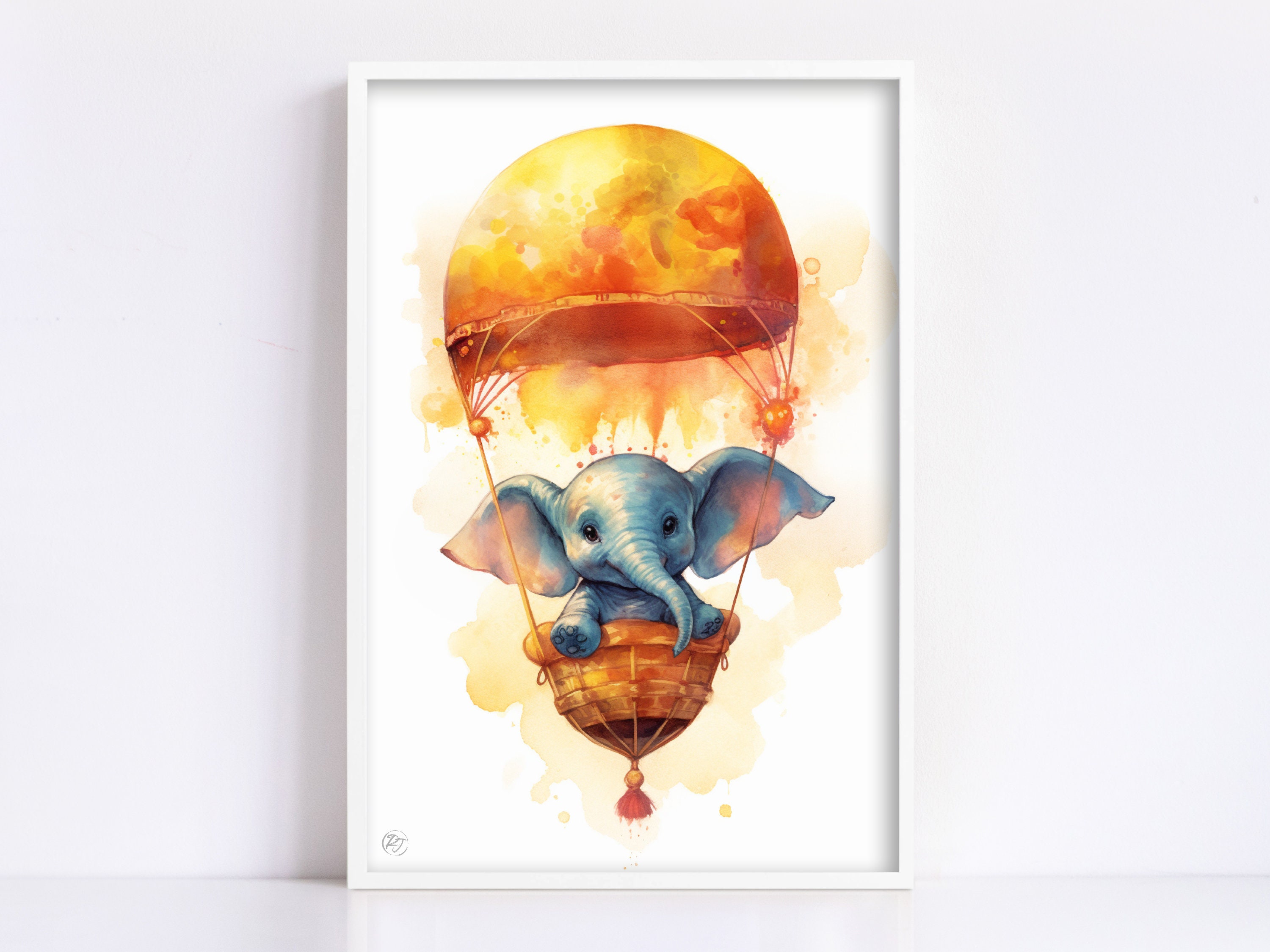 Baby Elephant Hot Air Balloon Watercolor Nursery Decor Print On Canvas Artist Paper