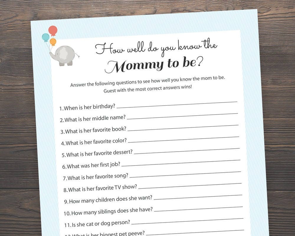 Elephant Baby Shower Games Who Knows The Mommy Best How Well Etsy