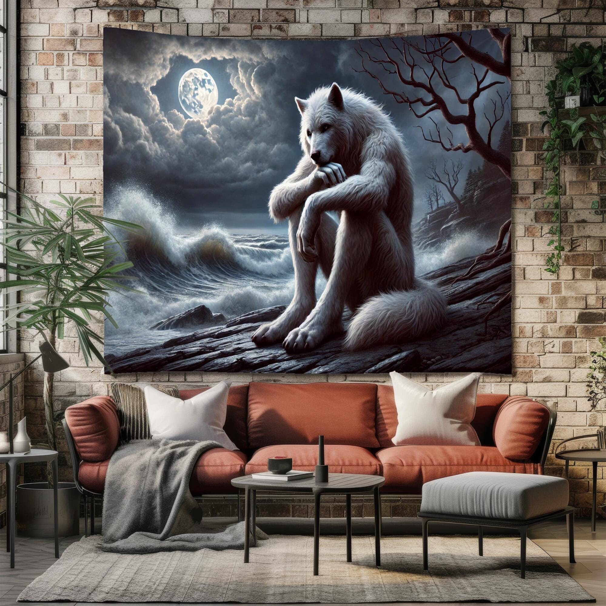 Werewolf Sigma Wall Hanging Tapestry Lone White Wolf Dark Art Design