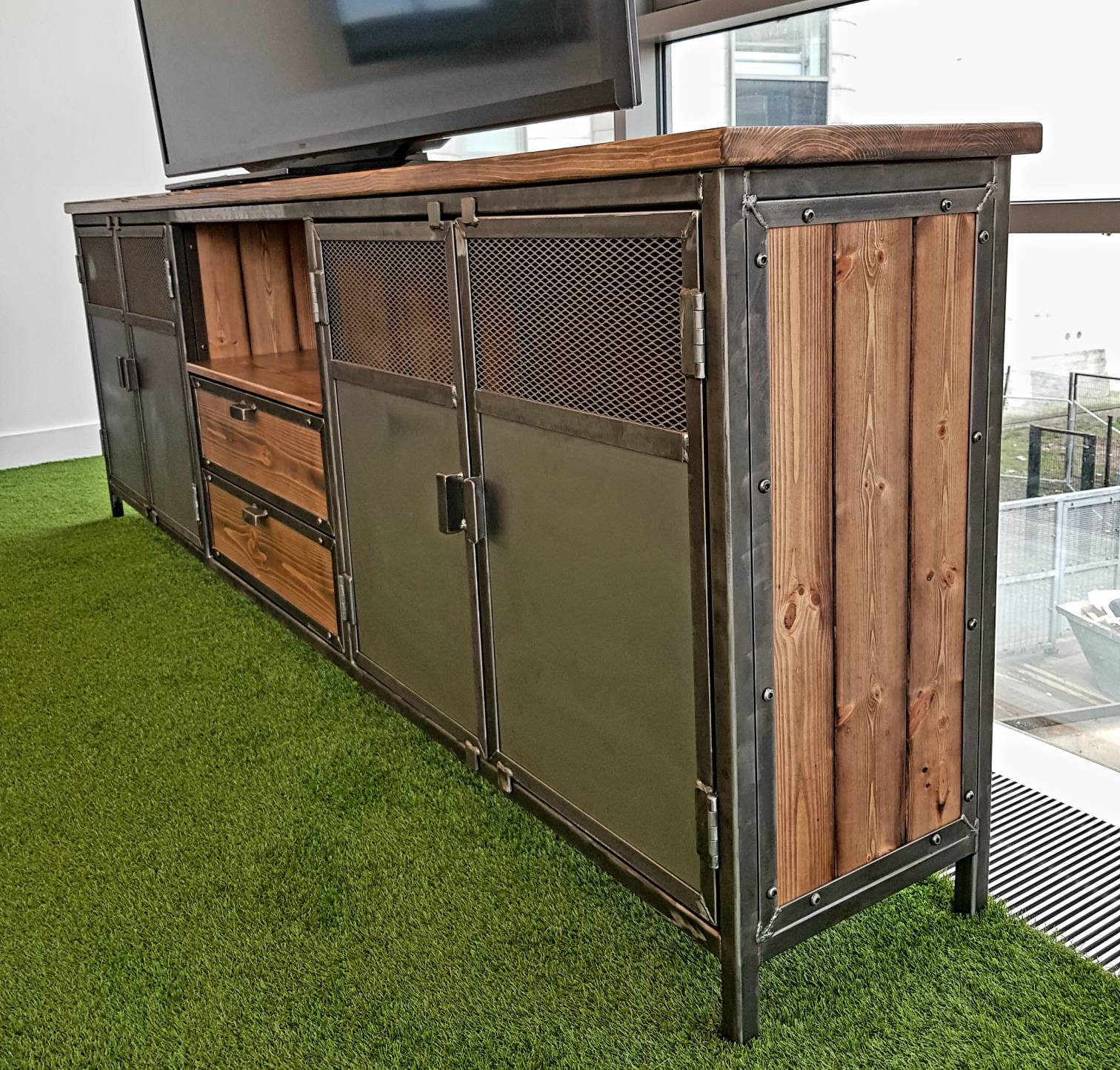 Massive Industrial Rustic Style Sideboard Cabinet Cupboard Storage Unit. Industrial Steampunk Furniture Handmade To Order