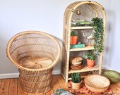 Vintage wicker peacock style tub chair from the 1970s, boho decor