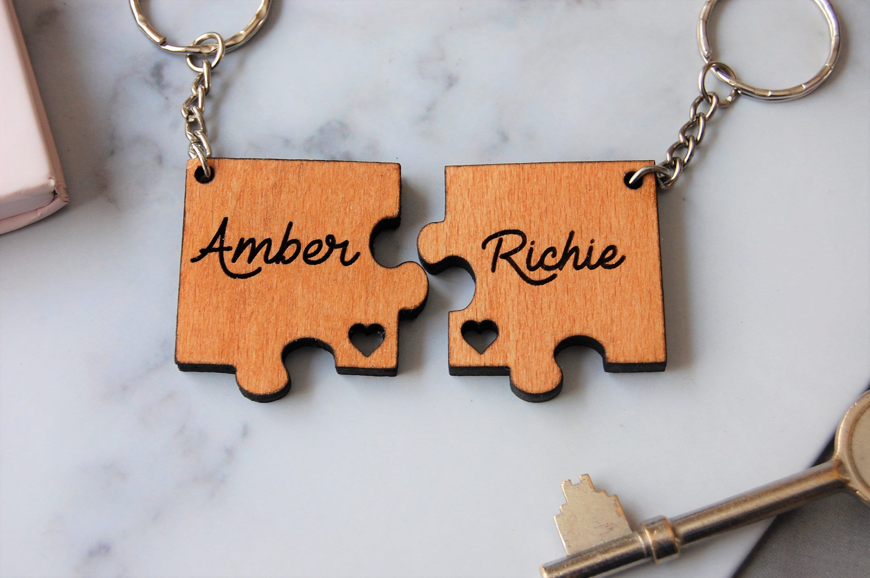 Personalised Wooden Keyring Gift, His Hers Keyring, Missing Piece, Jigsaw Puzzle, Valentines Couples Gift