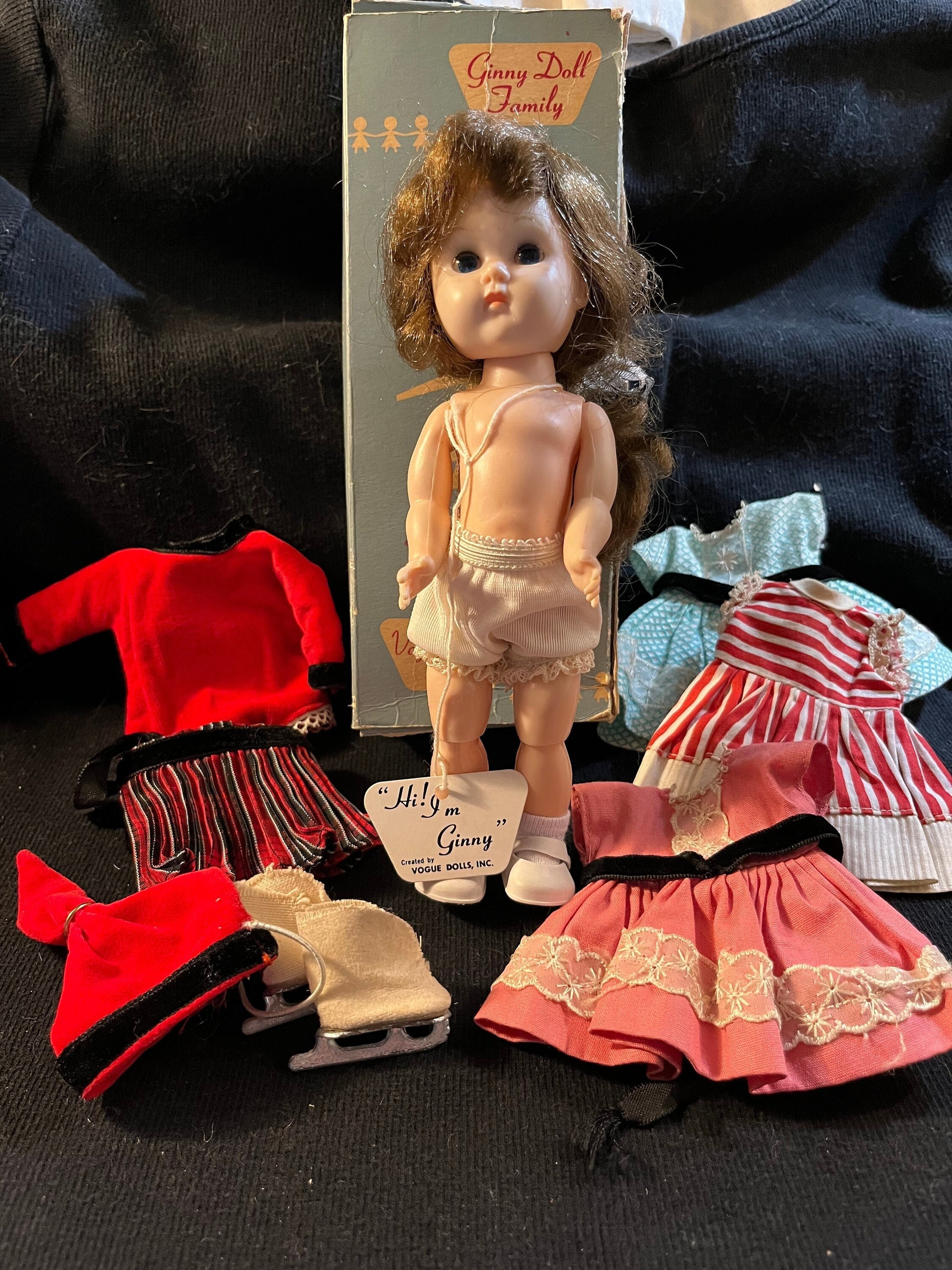Sale Rare Vintage 1950s Vogue Brunette Ginny Doll Original Blue Box And Four Outfits Etsy