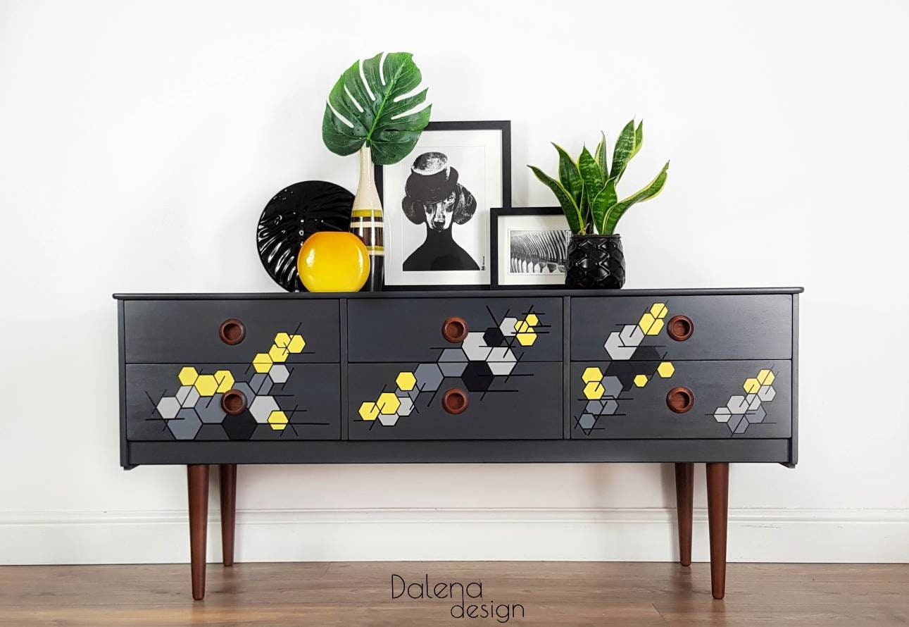 Mid Century Modern Retro Style Hand Painted Geometric Sideboard/Chest of Drawers