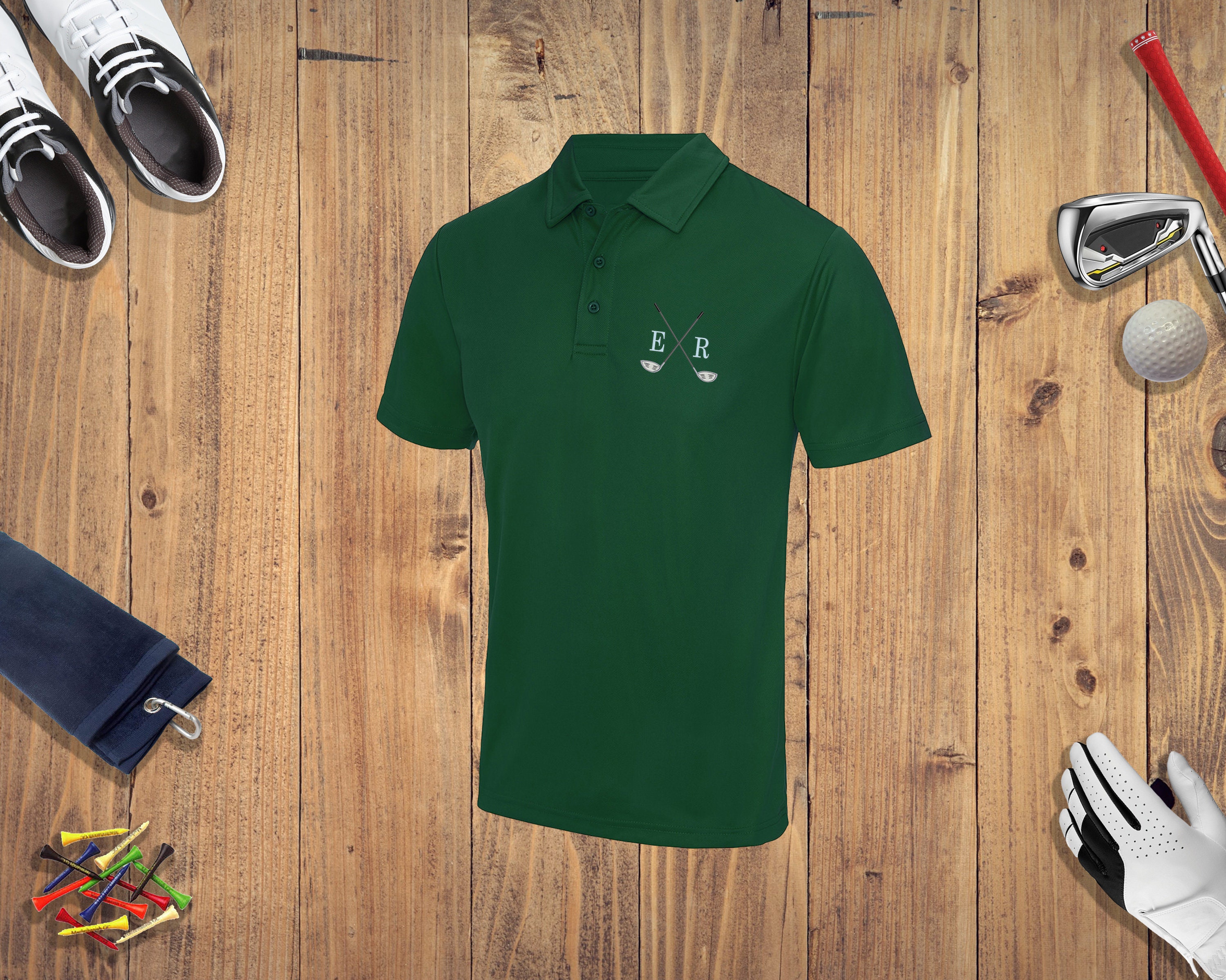 Personalised Embroidered Initials Golf Polo Shirt - Cross Clubs Golfwear Gift For Golfer