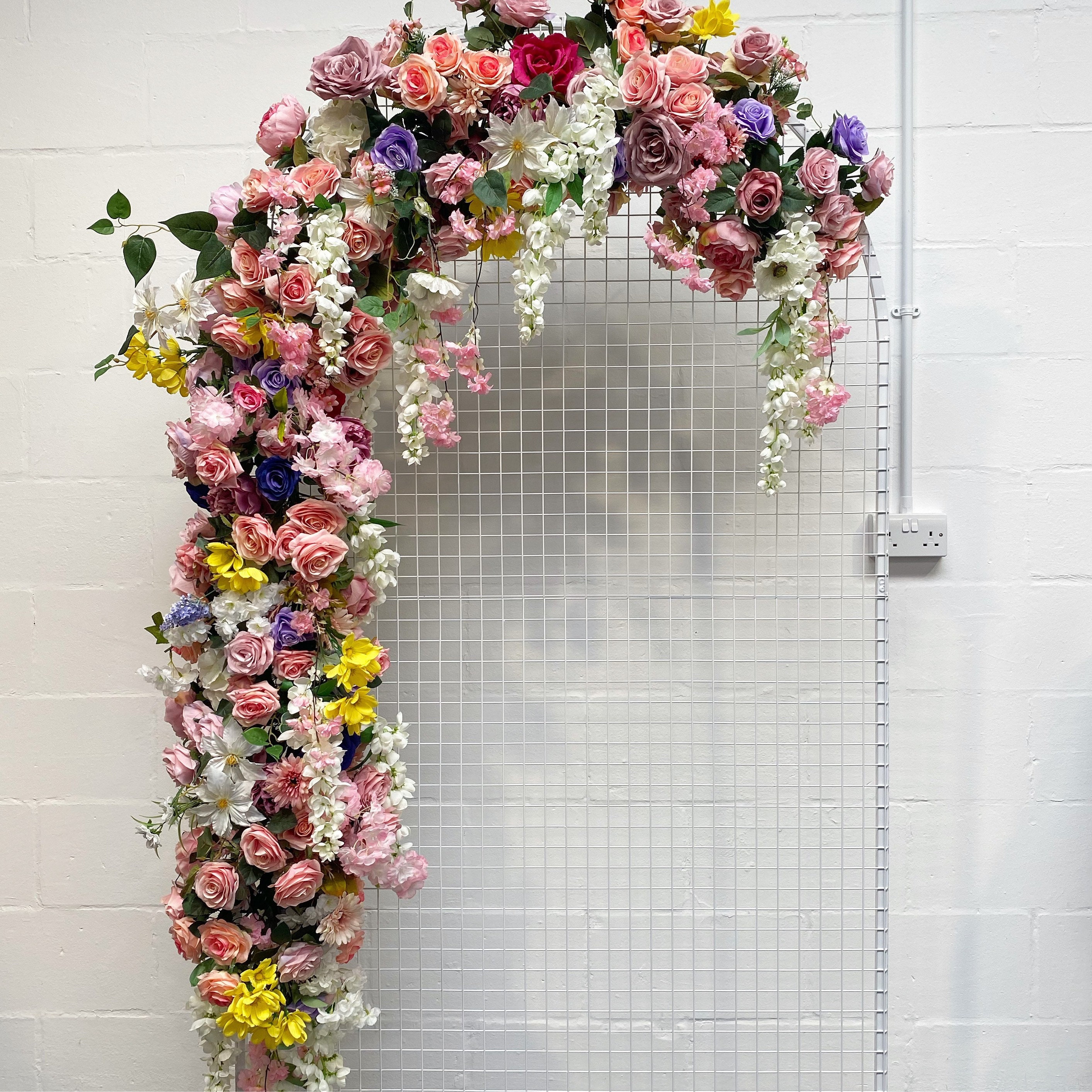 Bright Flower Garland, Wisteria Flower Pink Backdrop, Artificial Pastel Swag