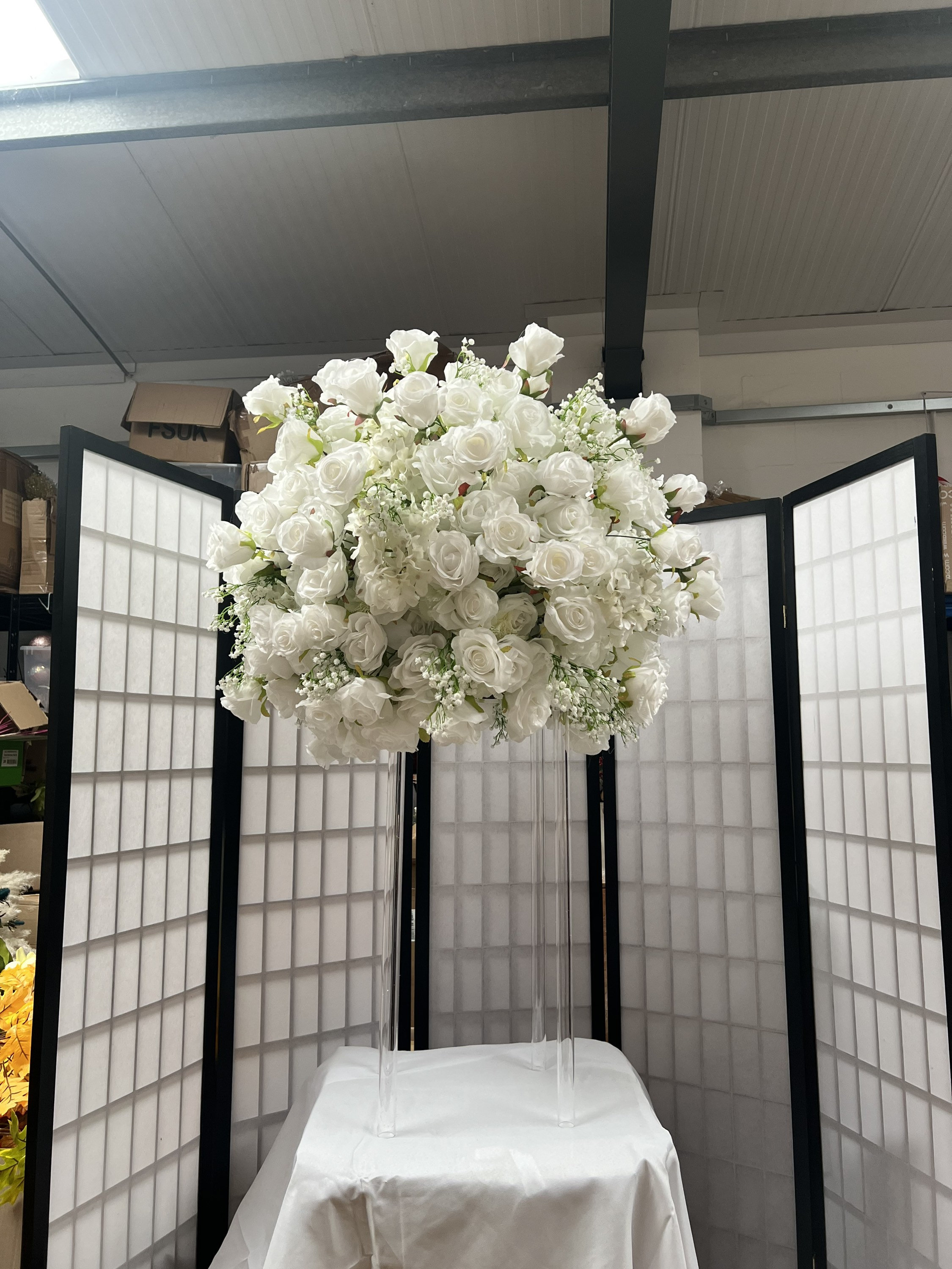 White Wedding Flower Centrepiece, Table Centrepiece, Artificial Table Gypsophila Rose Centrepiece