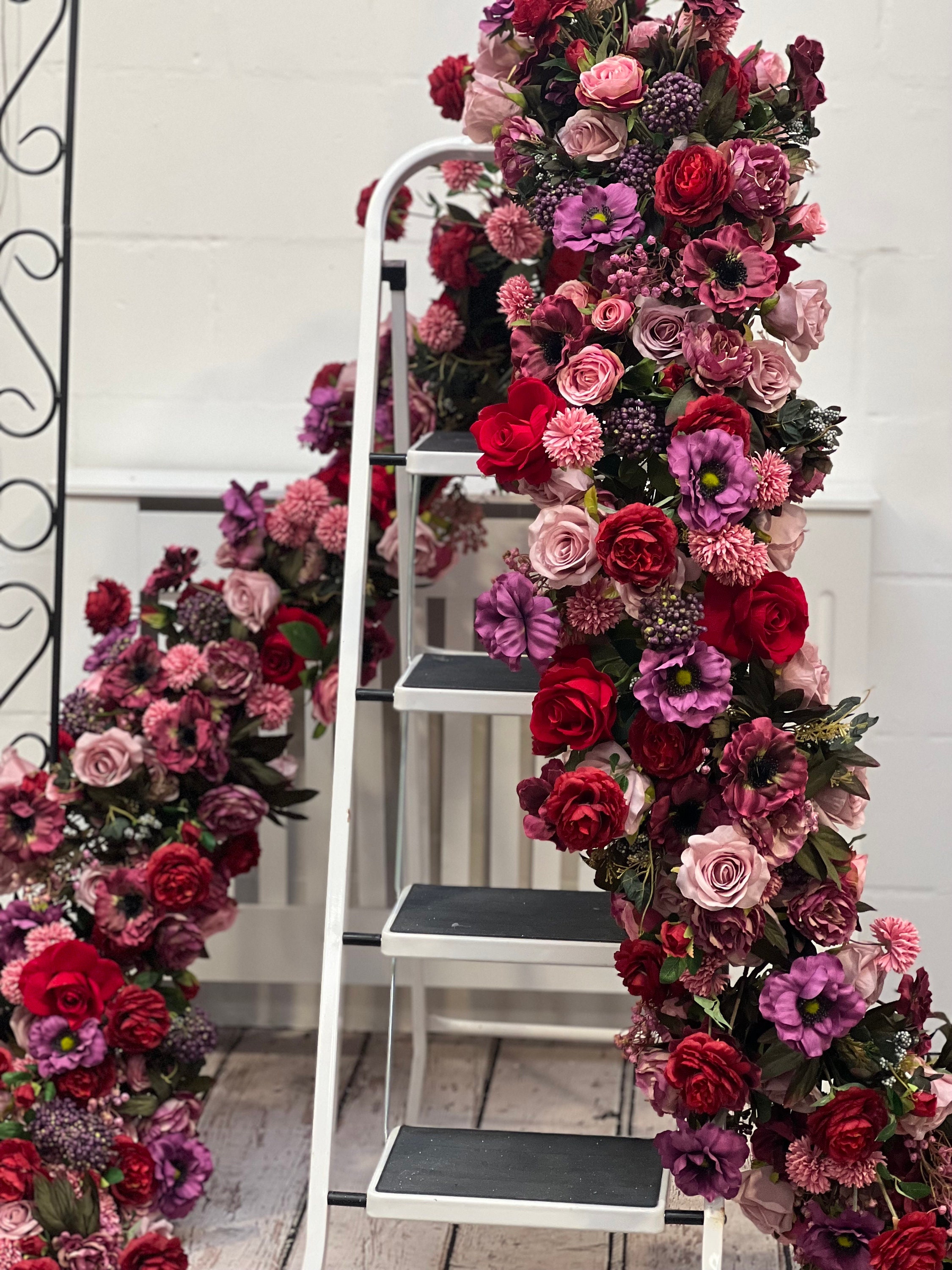 Red Mauve Flower Garland, Burgundy Wedding Flower Silk Garland