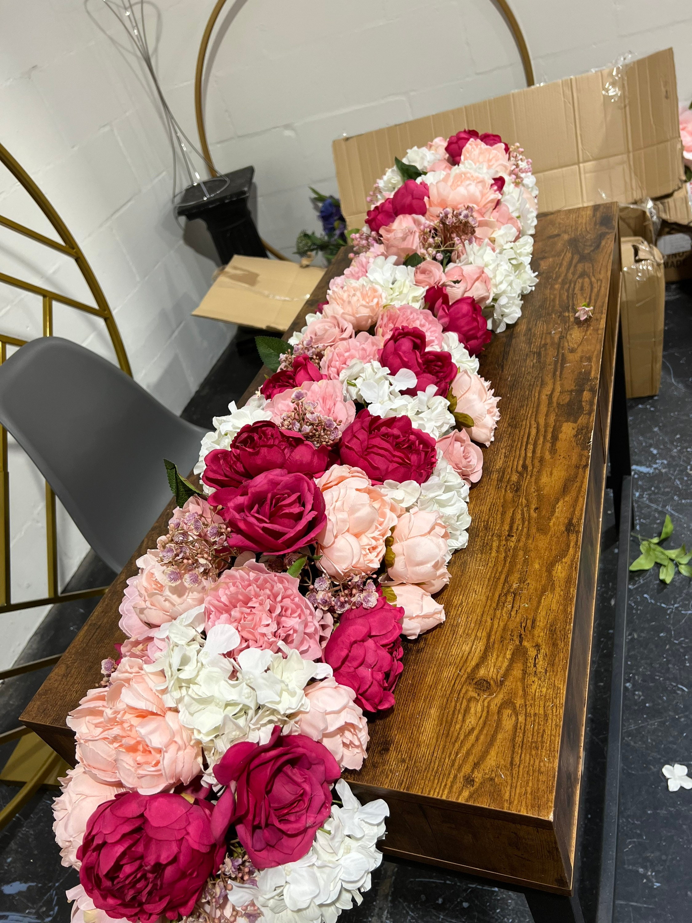Hot Pink Peony Garland, Fuchsia Flower Pink Table Runner, Wedding Mantle Peony Flower Garland