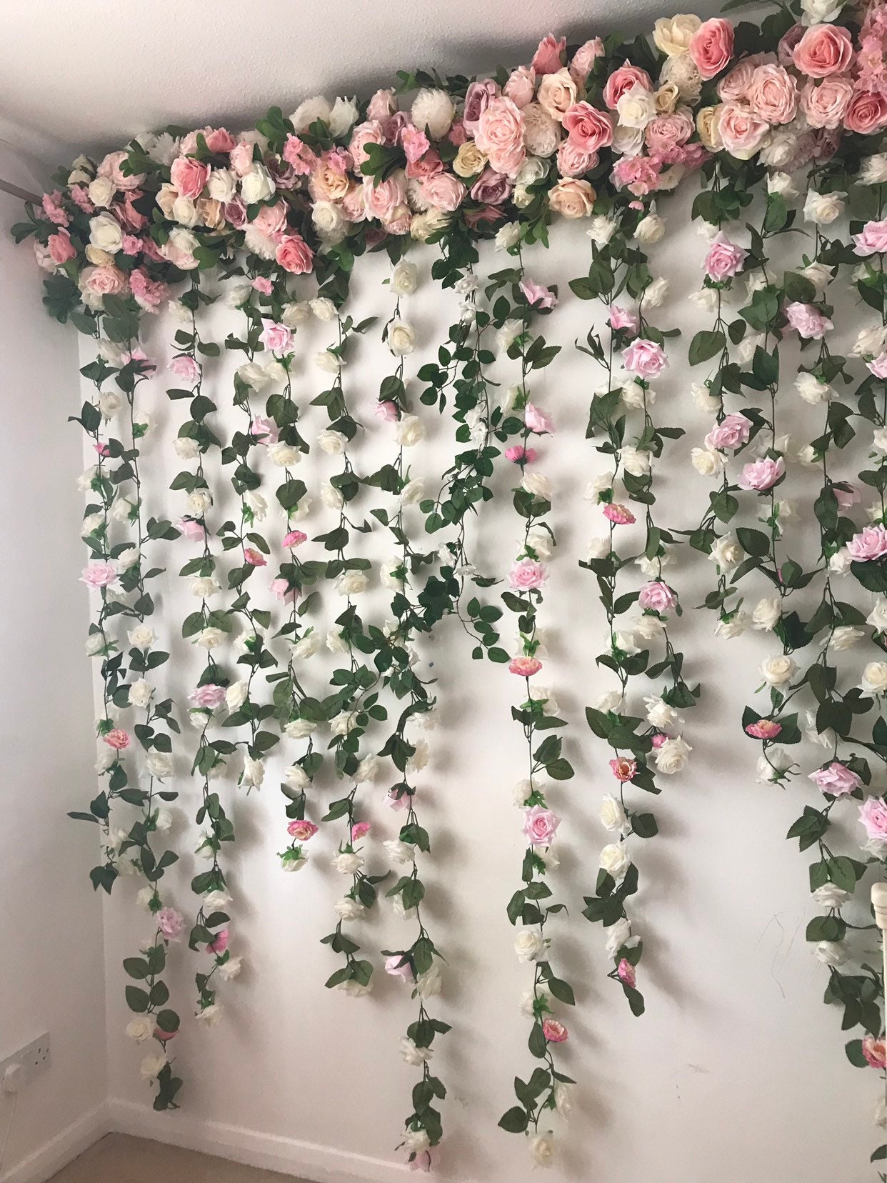 Pink Flower Garland, Wall, Floral Wedding Photography Backdrop, Flower Wall Backdrop