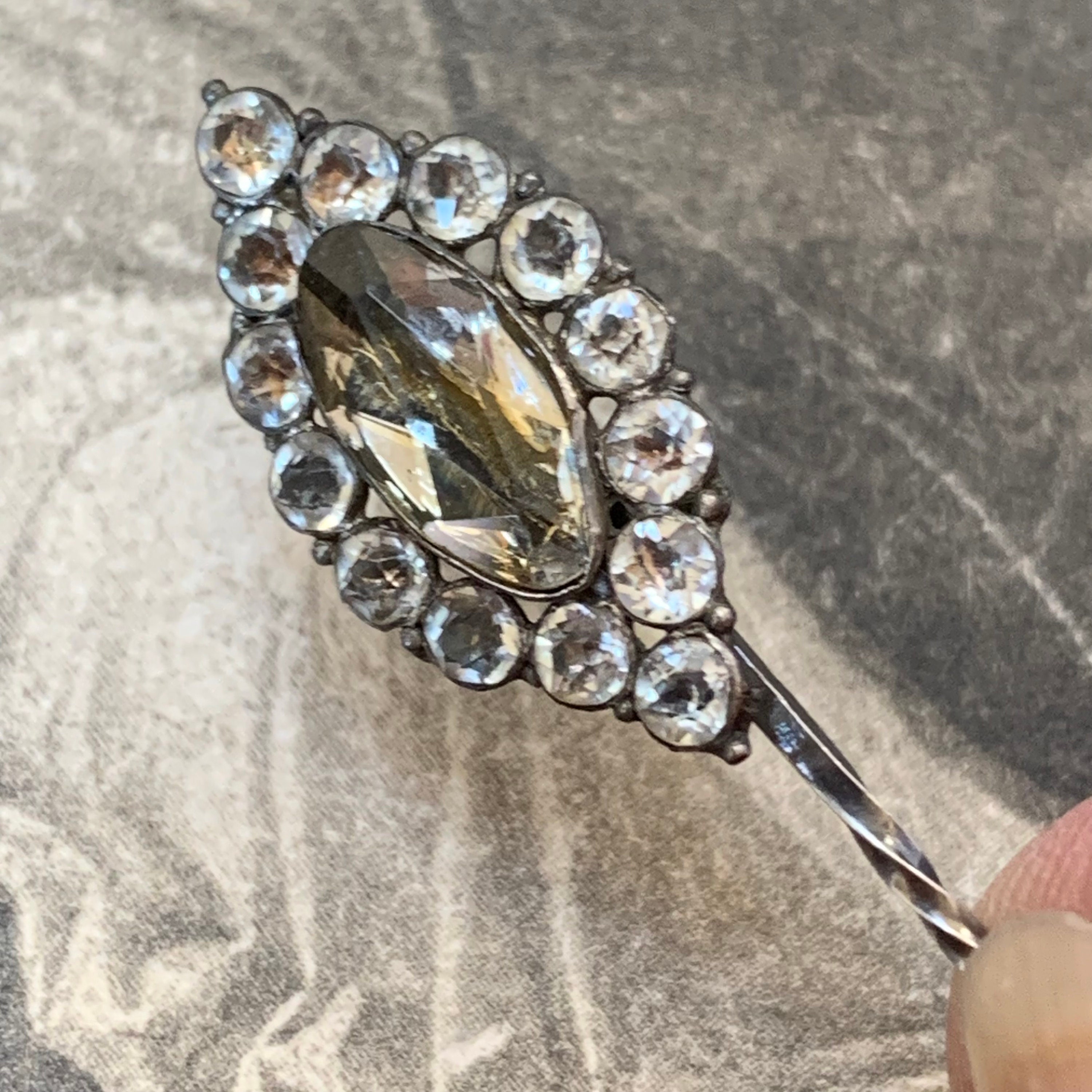 Geogian Silver Black Dot Stick Pin With Marquise Stone