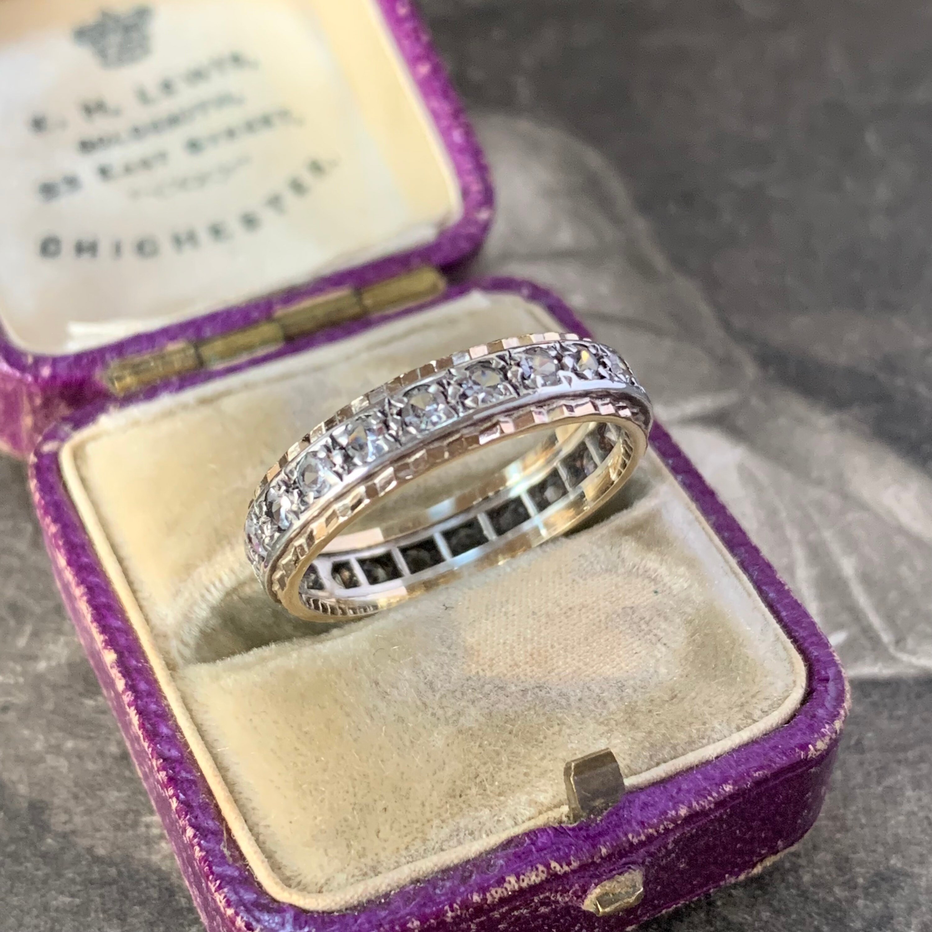 A Stunning Vintage Full Eternity Ring. Set With Tiny Bright & Sparkling White Quartz Stones Around The Entire Band in 9Ct Yellow Gold
