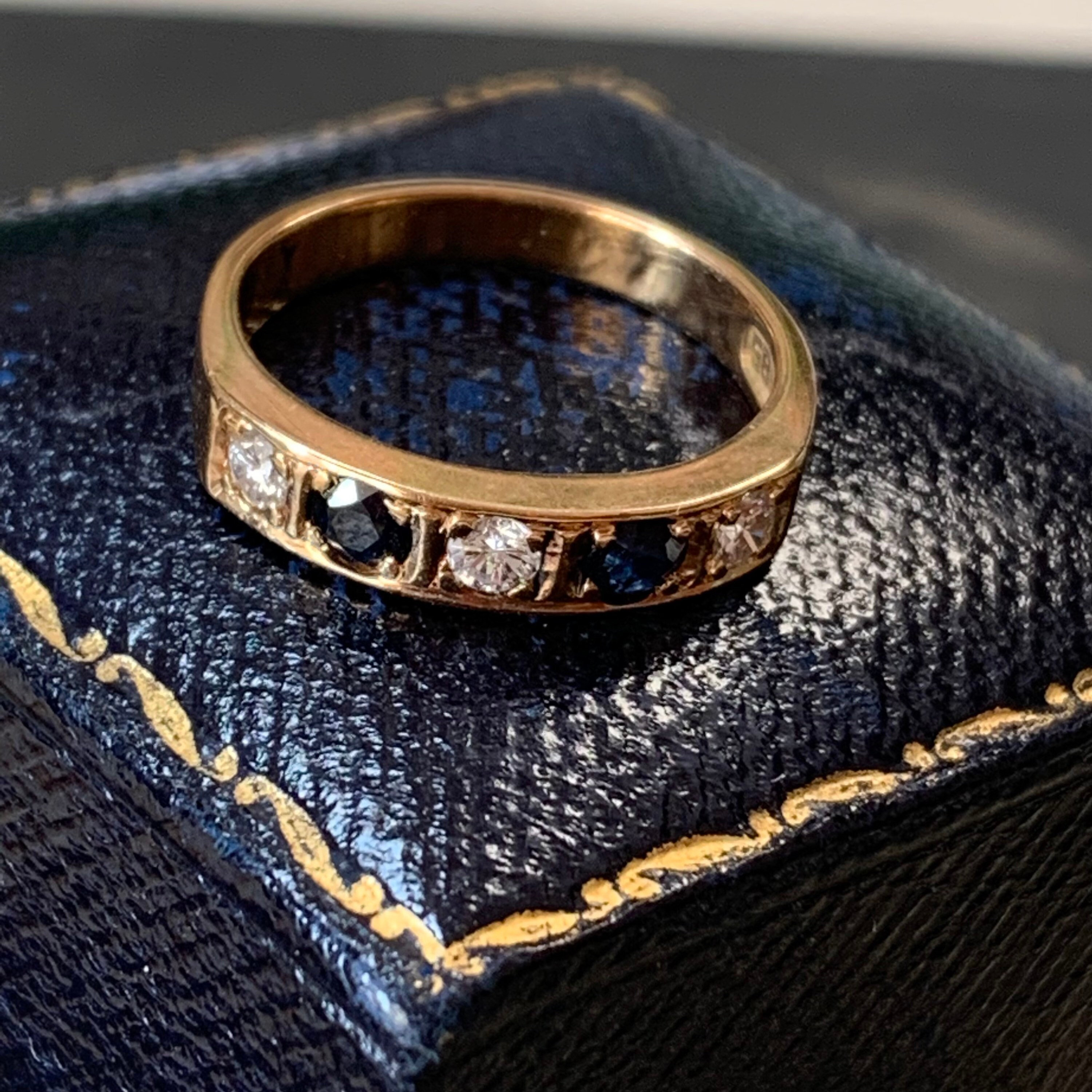 Wedding Ring With Beautiful Diamonds & Sapphires Set in 14 Carat Gold A Half Eternity Design. A Very Special Piece