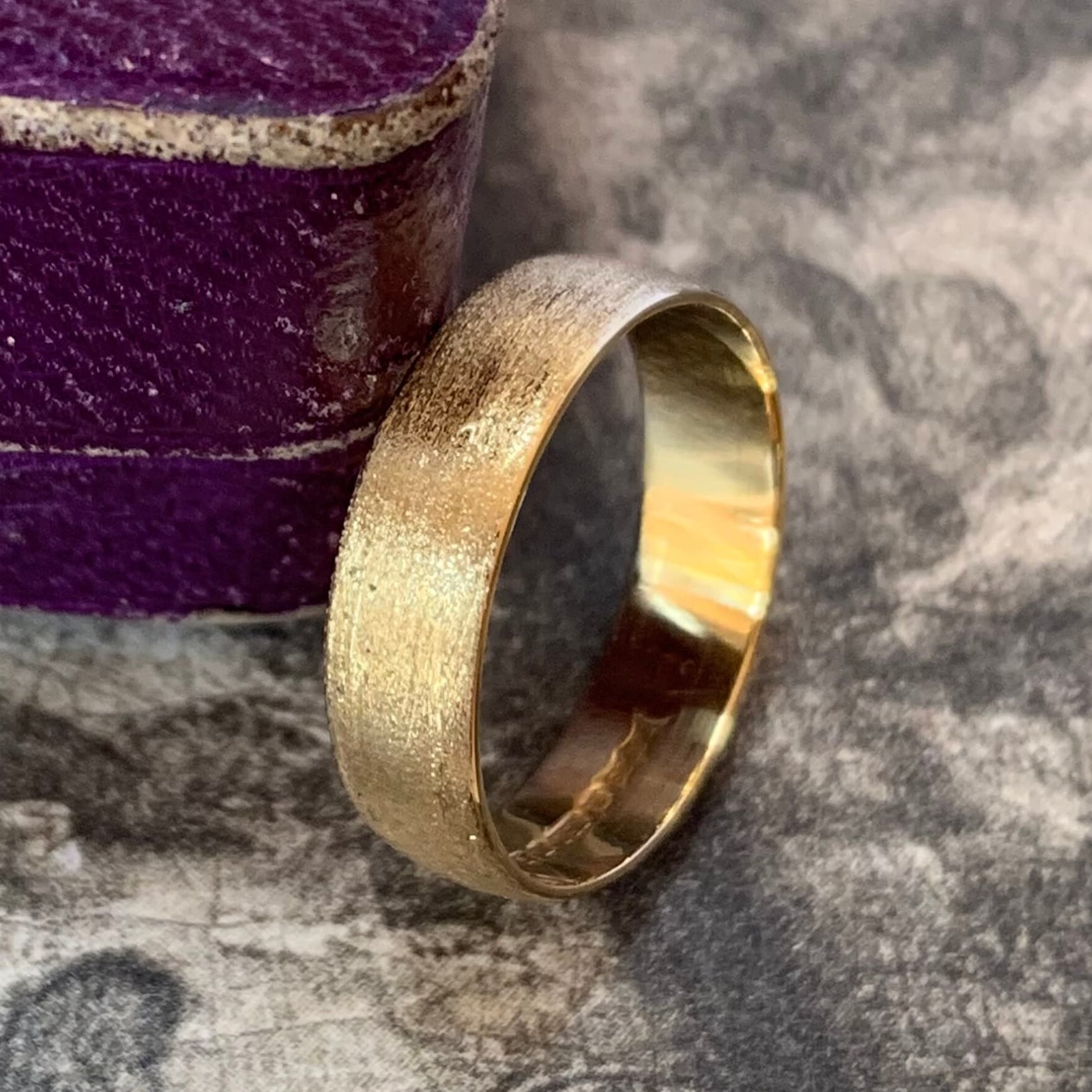 Vintage 5mm Gold Ring Made in England. 18Ct Yellow That Has A Light Frosted Finish To The Band