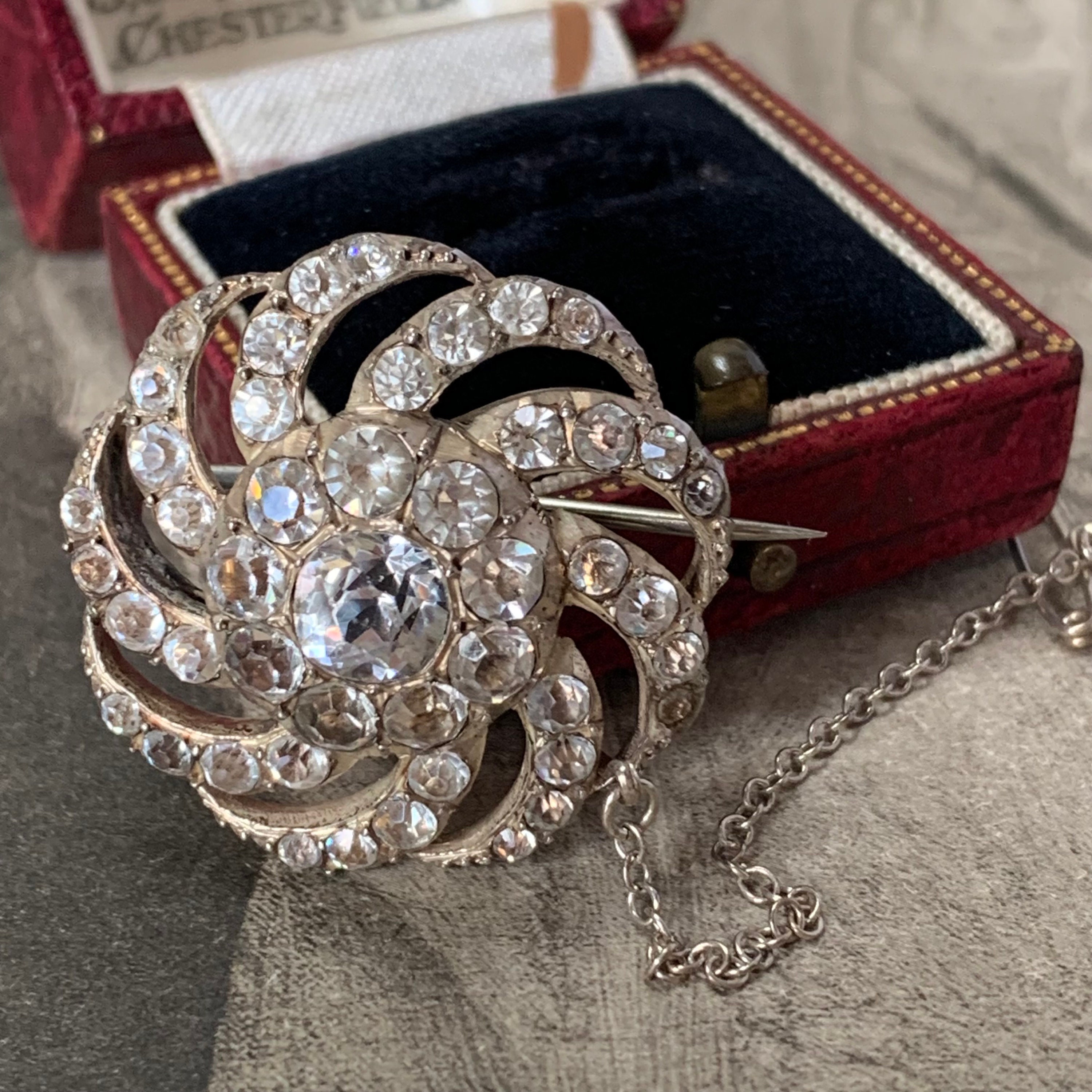 Victorian Silver Celestial Swirl Brooch Set With Sparkling Paste Diamonds. This Beautiful Star Looks Fantastic Formal Or Casual Wear