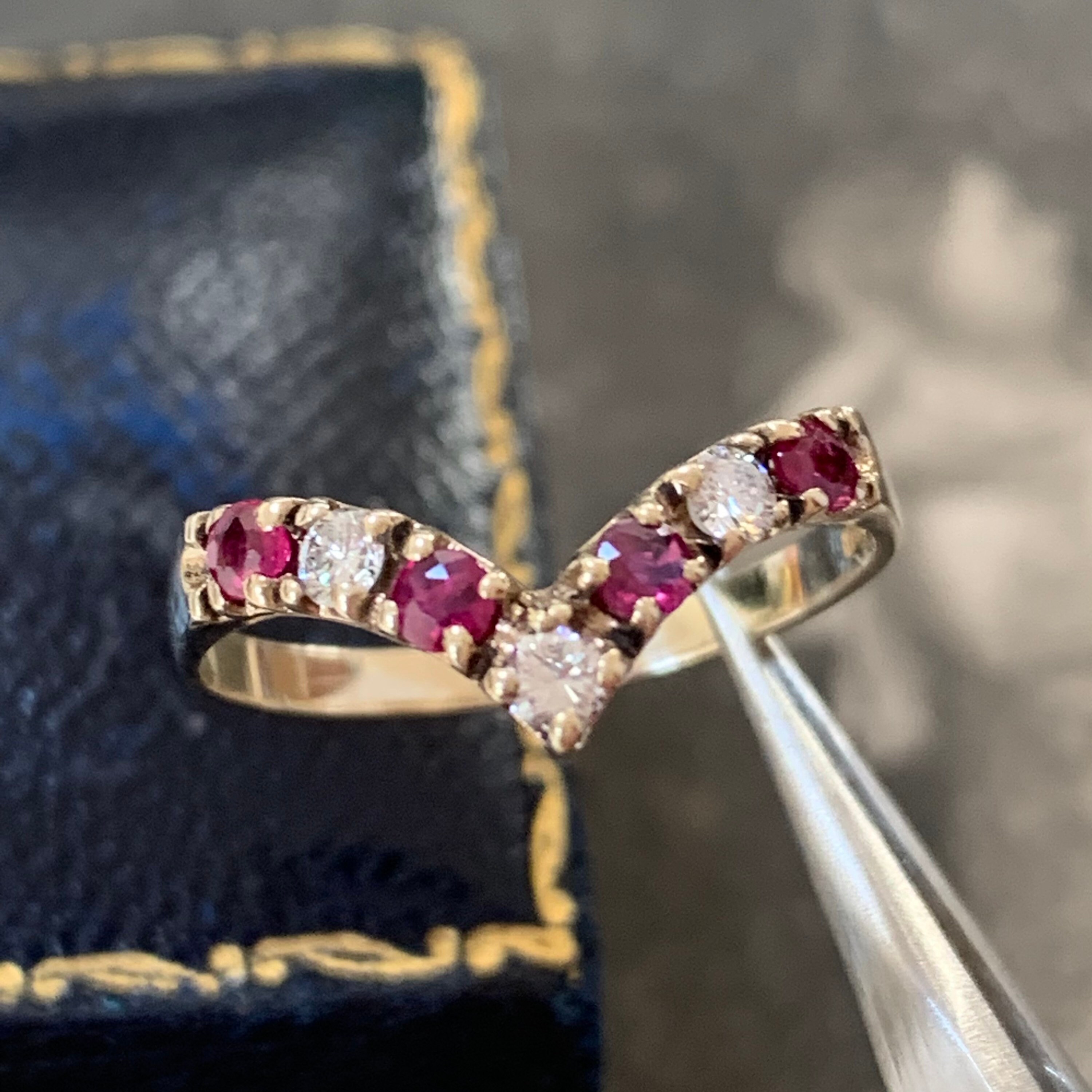 Vintage Wedding Or Engagement Ring in 18Ct Gold Set With Ruby & Diamonds Full English Hallmarks. Lovely Quality Piece