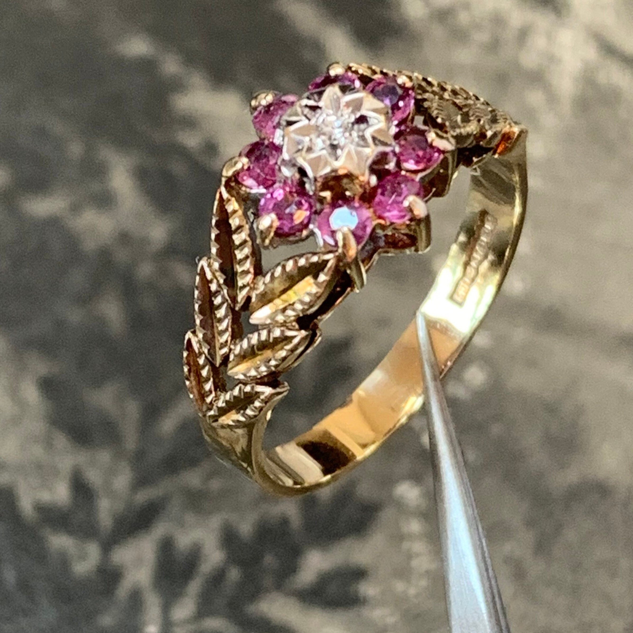 Vintage Ruby & Diamond Ring London Hallmarked. This Is A Stunning Ring Set With 9Ct Gold & Dates 1990