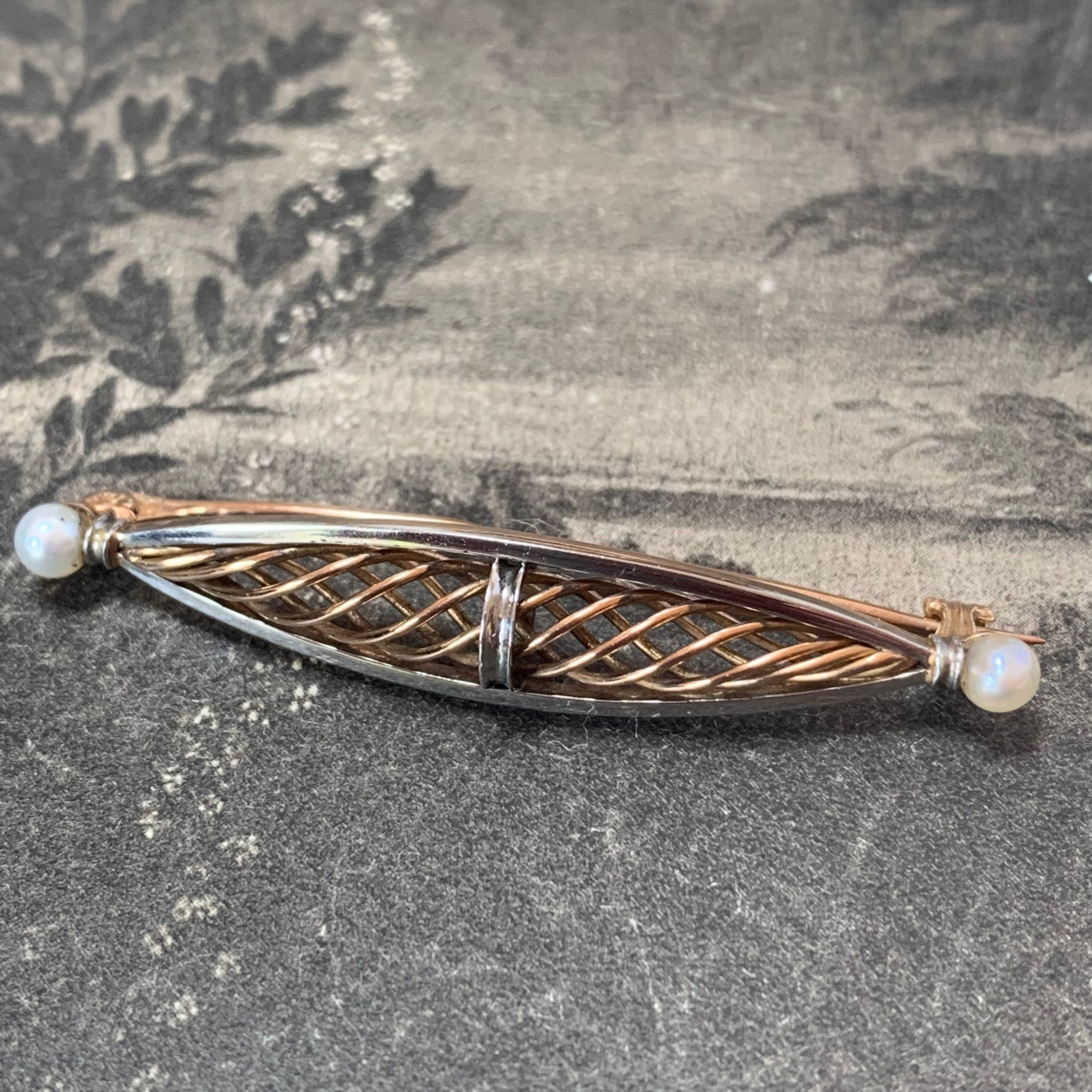 Antique 18Ct Rose Gold & Platinum Brooch With Pearl Terminations. A Stunning Very Unusual Edwardian Keepsake Gift