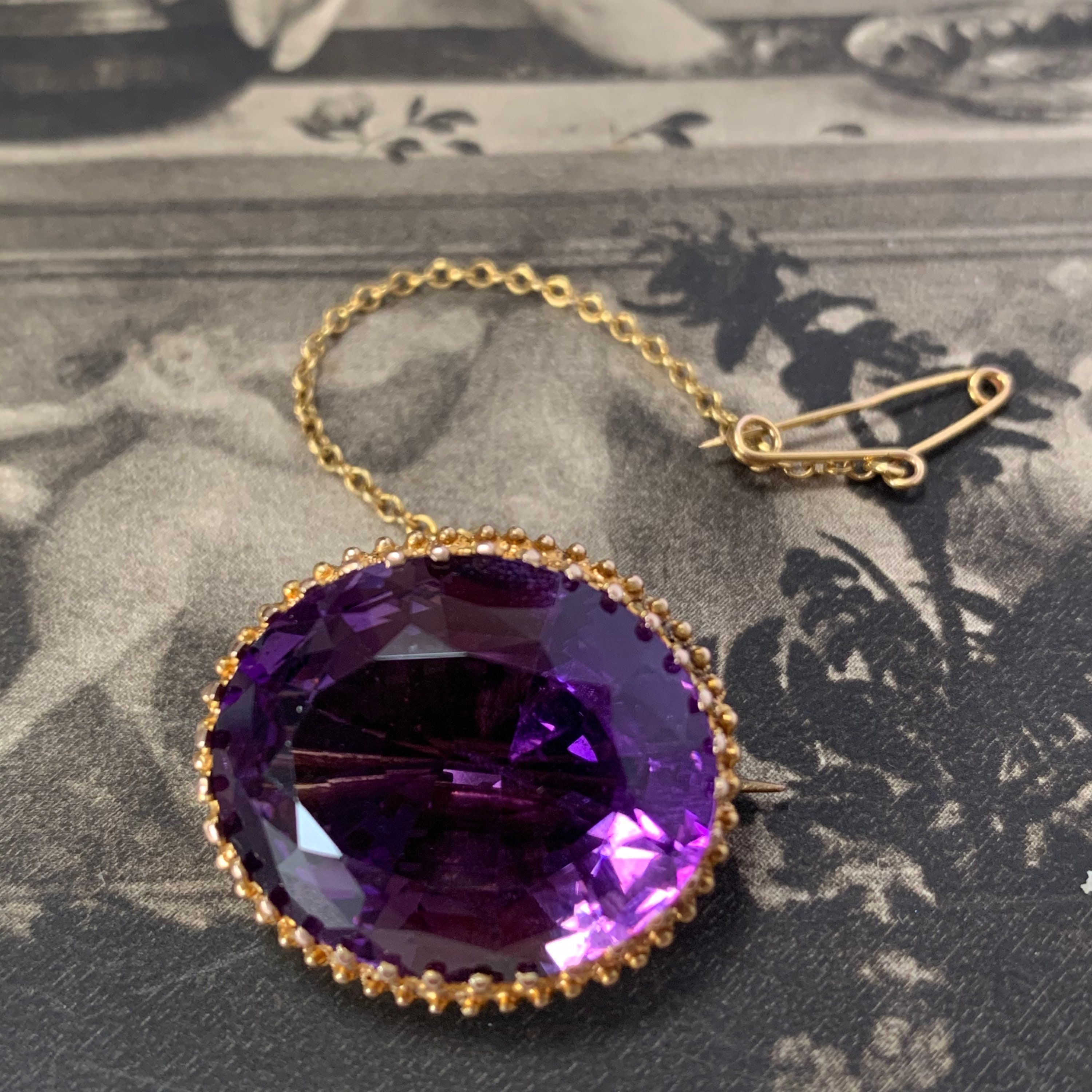 Victorian Amethyst Brooch. Beautiful 22Ct Gold Setting With A 18Tcw Oval Purple Gemstone