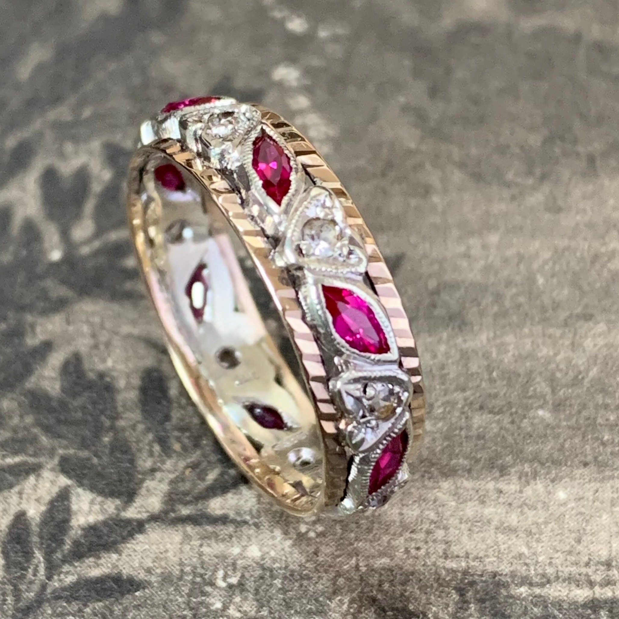 Ruby & Sapphire Eternity Ring. Retro Engagement Or Wedding Ring Made in England 1976. A Beautiful Piece