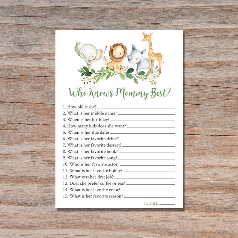 Who Knows Mommy Best Baby Shower Game Safari Baby Shower Games Etsy