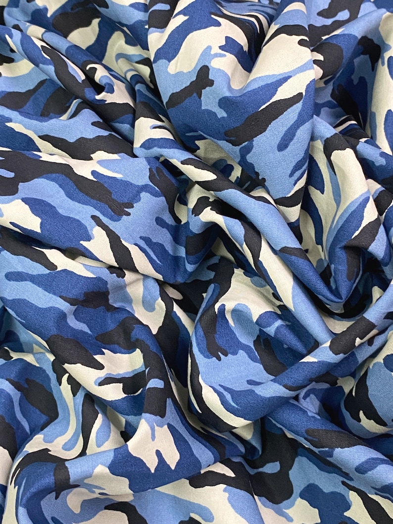 Army Camouflage 100 Cotton Blue Camo Print Fabric Material By Etsy