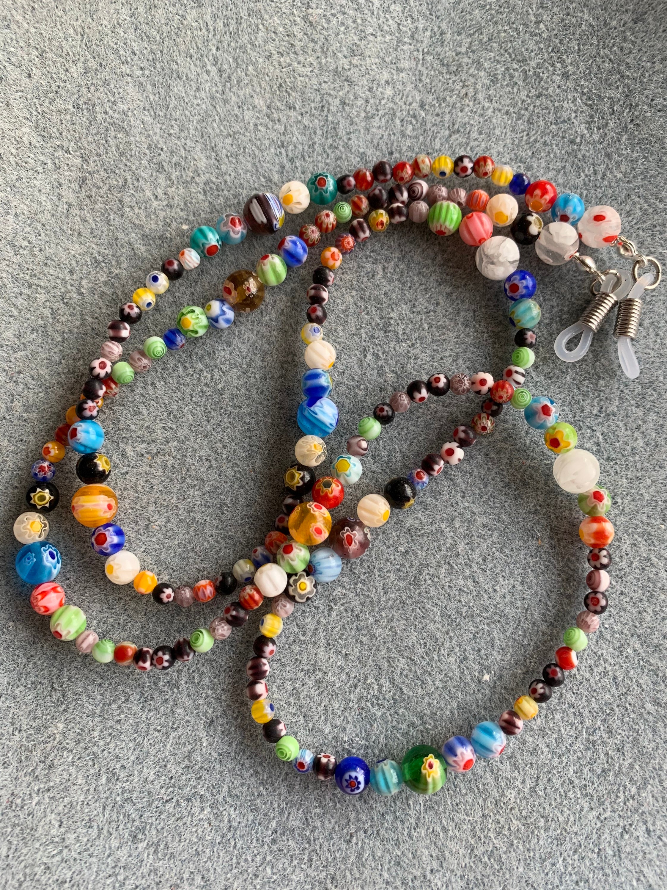 Glasses Spectacle Chain Handmade Multi Coloured 8mm 6mm 4mm Millefiori Beads